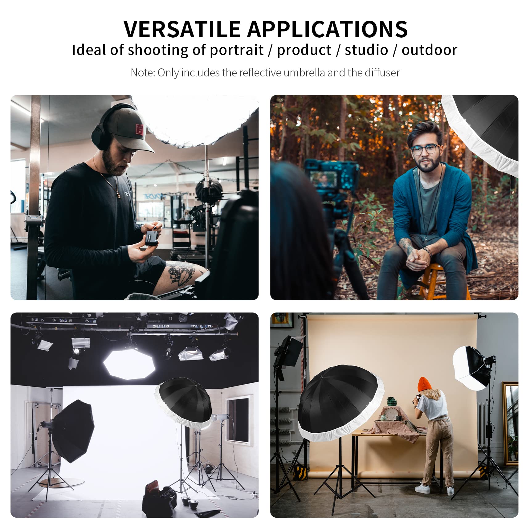 Selens 41 Inch Parabolic Umbrella With Diffuser Cover, Collapsible Black/Silver 16 Ribs Reflective Umbrella For Photo Studio Fla