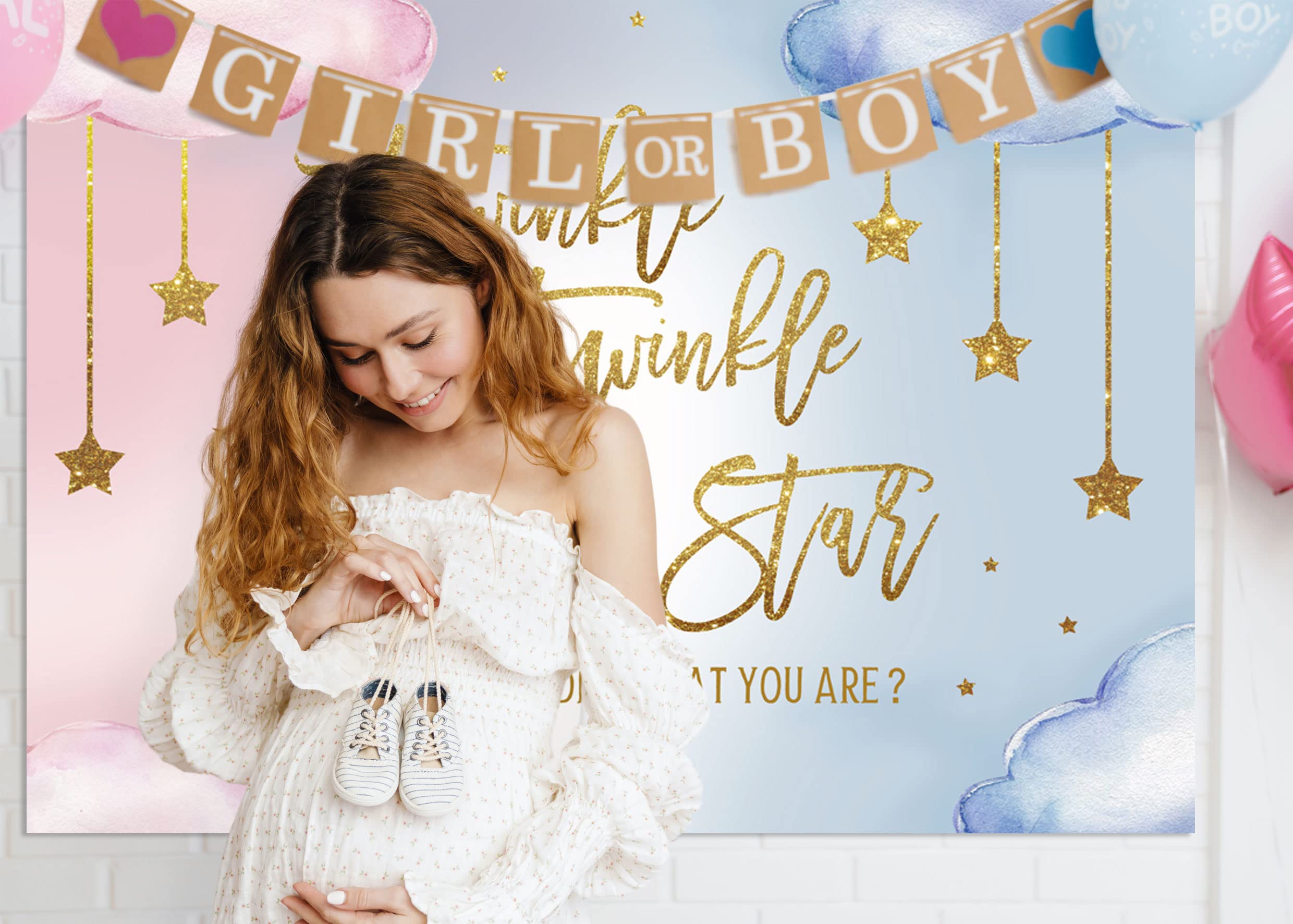 Lofaris Twinkle Twinkle Little Star Gender Reveal Backdrop Boy Or Girl Pink Or Blue How We Wonder What You Are Golden Star Party