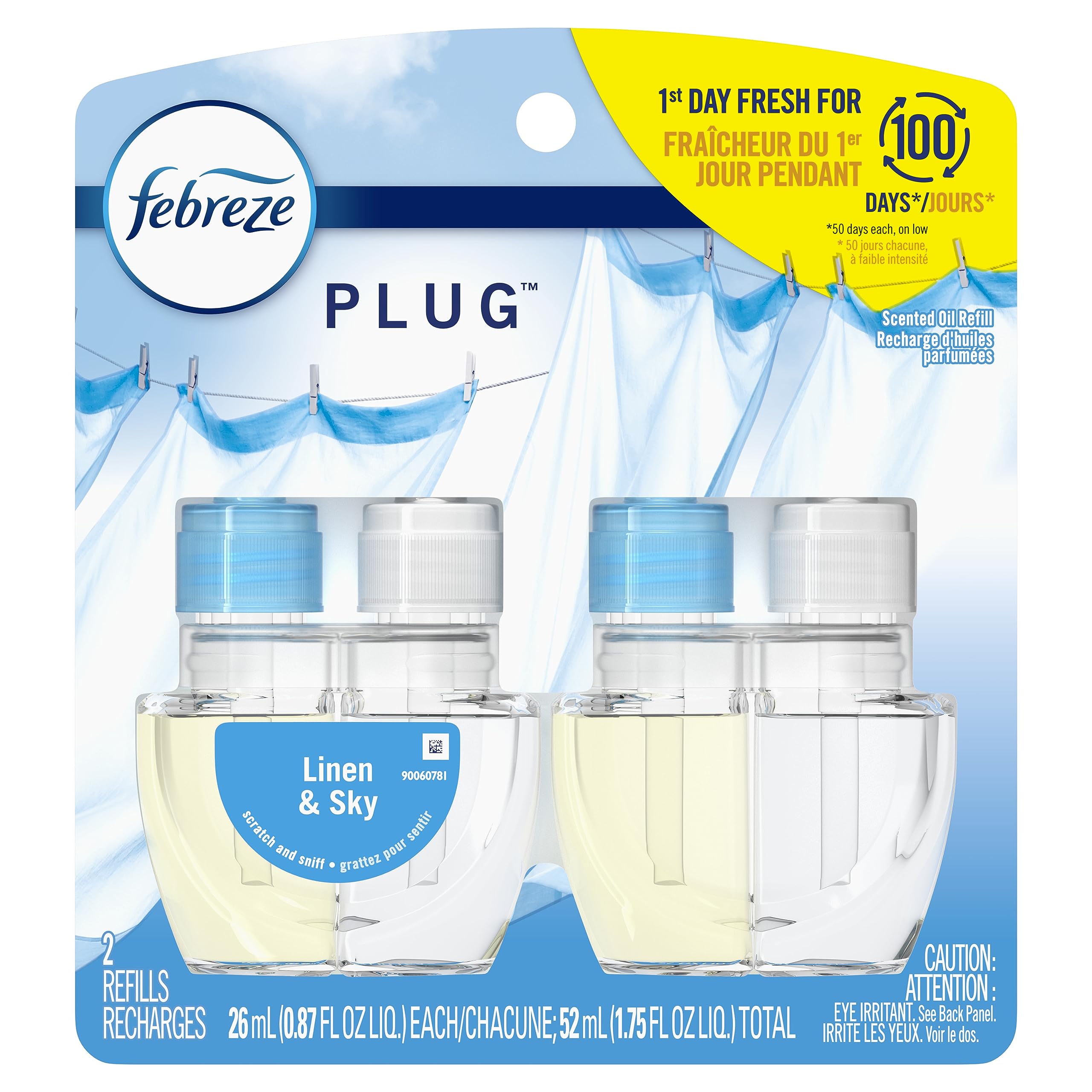 Febreze Plug In, Air Freshener, Scented Oil Refill, Linen & Sky, 0.87 Fl Oz (Pack of 2)