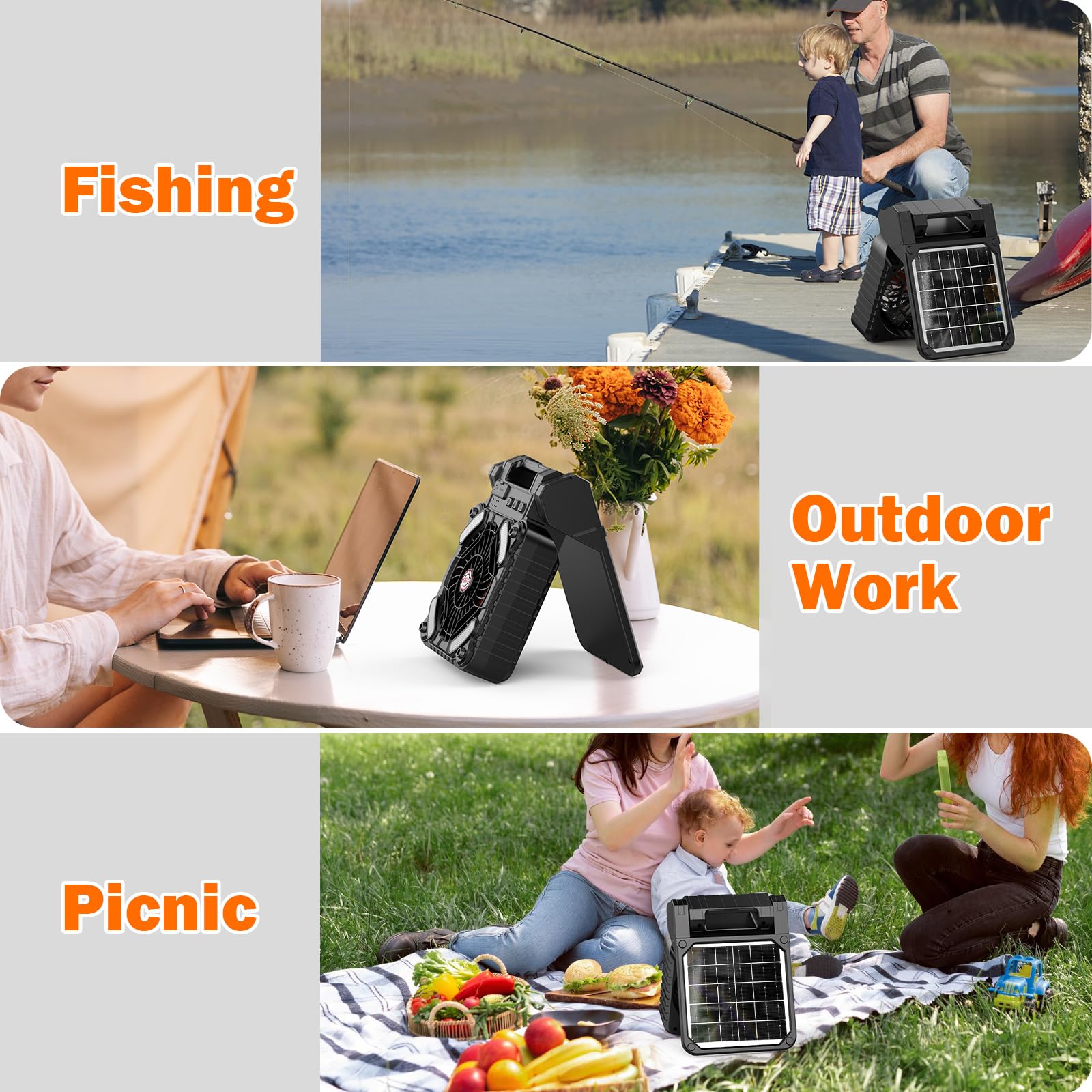 Iyeho Solar Powered Camping Fan With Led Lantern,10400Mah Rechargeable Battery Operated Portable,Timer,Phone Charging And Eco Fr