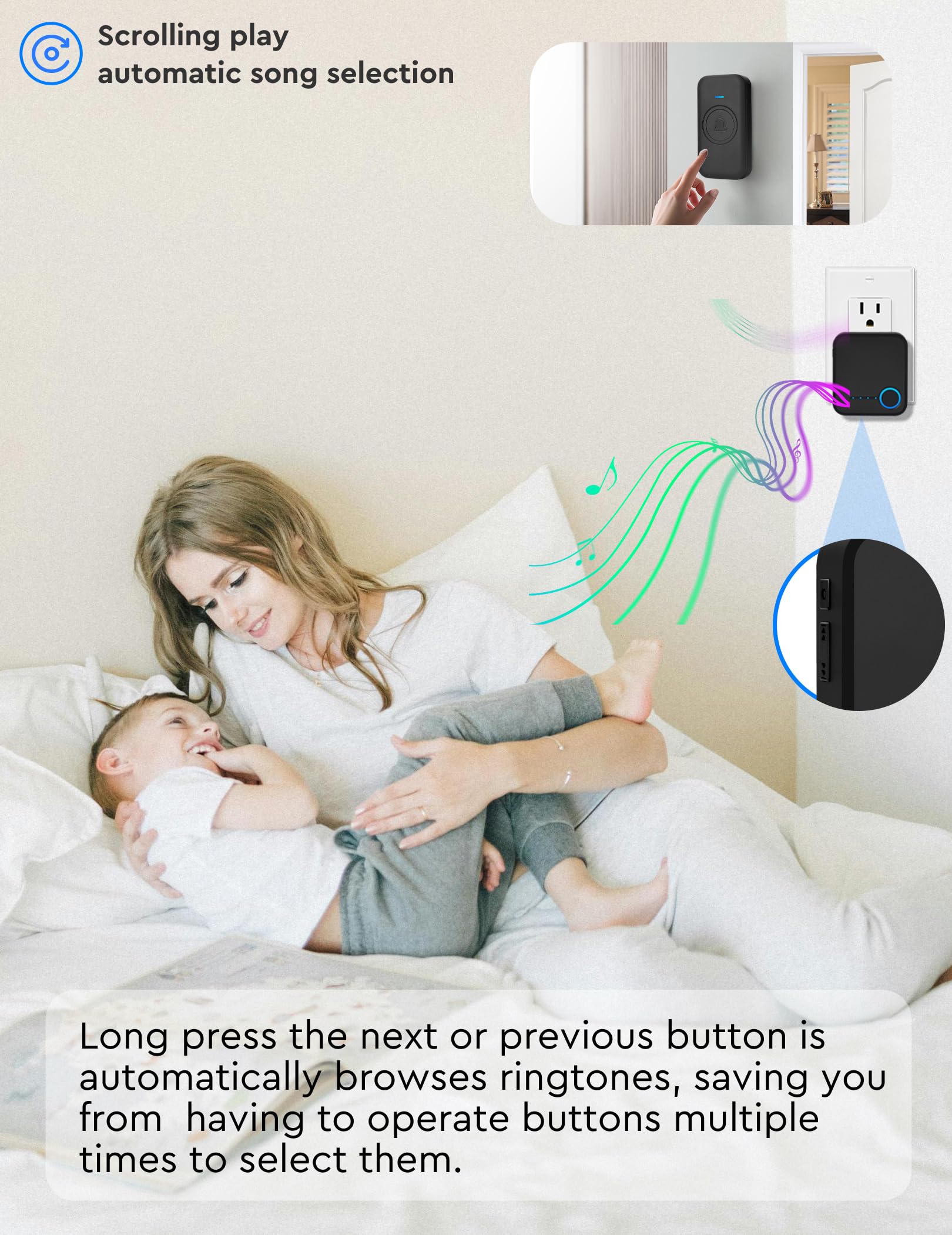 Fovksuc Wireless Doorbell, Waterproof Door Bell With 60 Chimes, 5 Levels Volume And Led Flash, 1000Ft Long Range Classroom Doorb