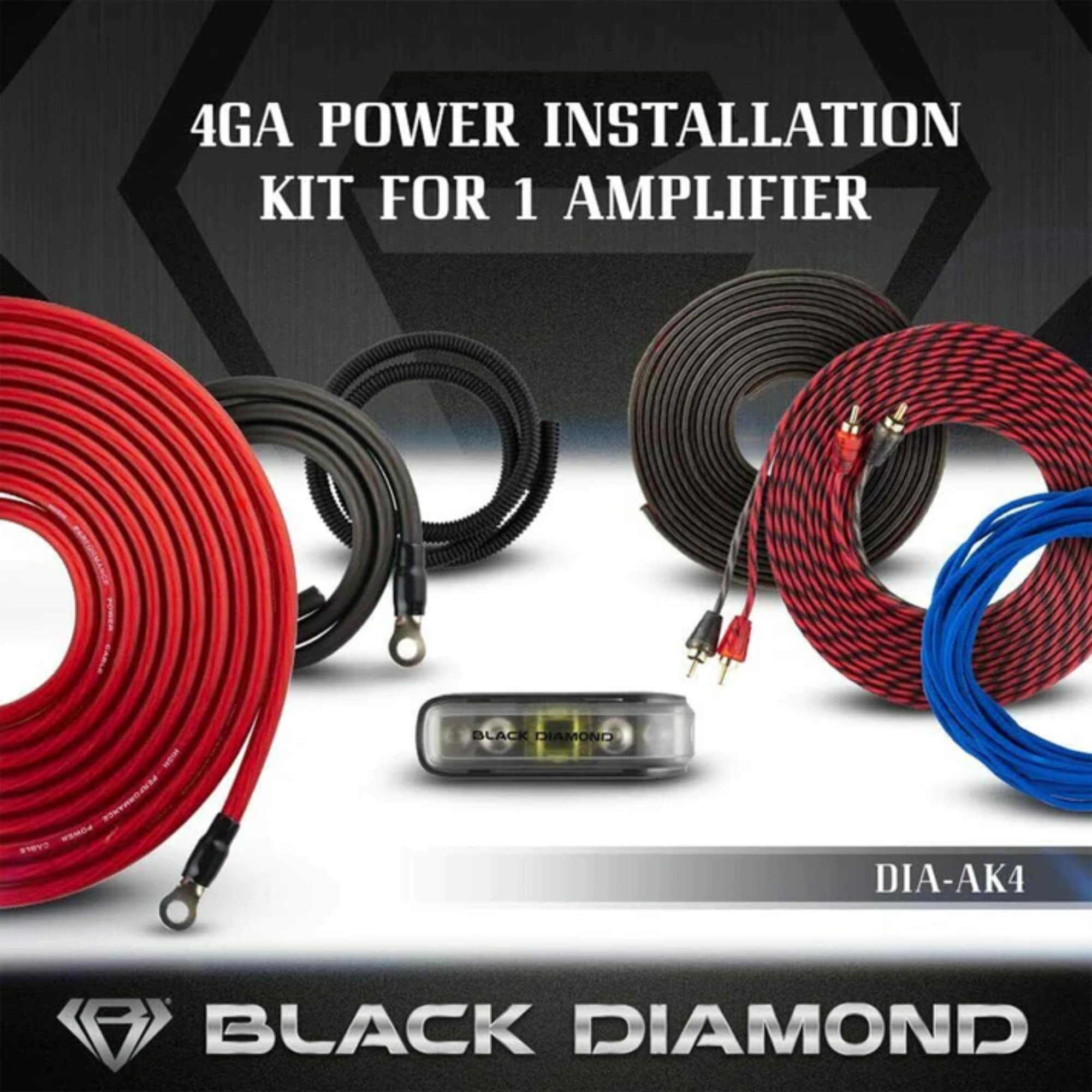 Black Diamond Dia Ak4 Amplifier Wiring Kit 4 Ga (Up To 1680W), Amp Wire Kit, Super Flex, Complete 4 Gauge Cca Amp Wiring Kit For