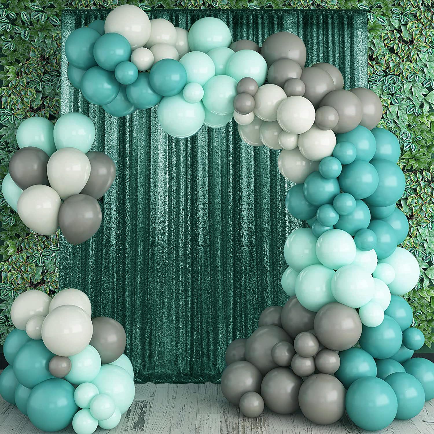 2  8Ft 2Pcs Hunter Green Sequin Backdrop Curtains Panels, Christmas Green Photography Backdrop Glitter Curtains Fabric Backgroun