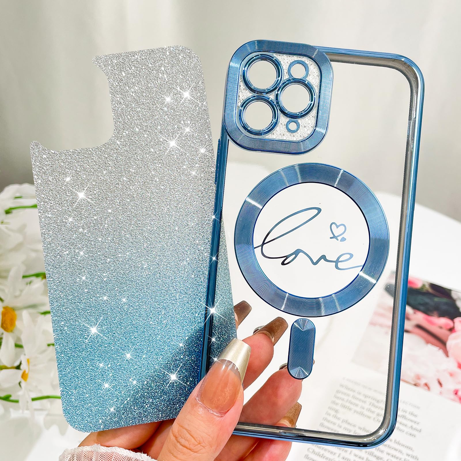 Fiyart Designed For Iphone 11 Pro Case,Compatible With Magsafe Love Heart Plating Camera Protection Clear Phone Case, Magnetic G