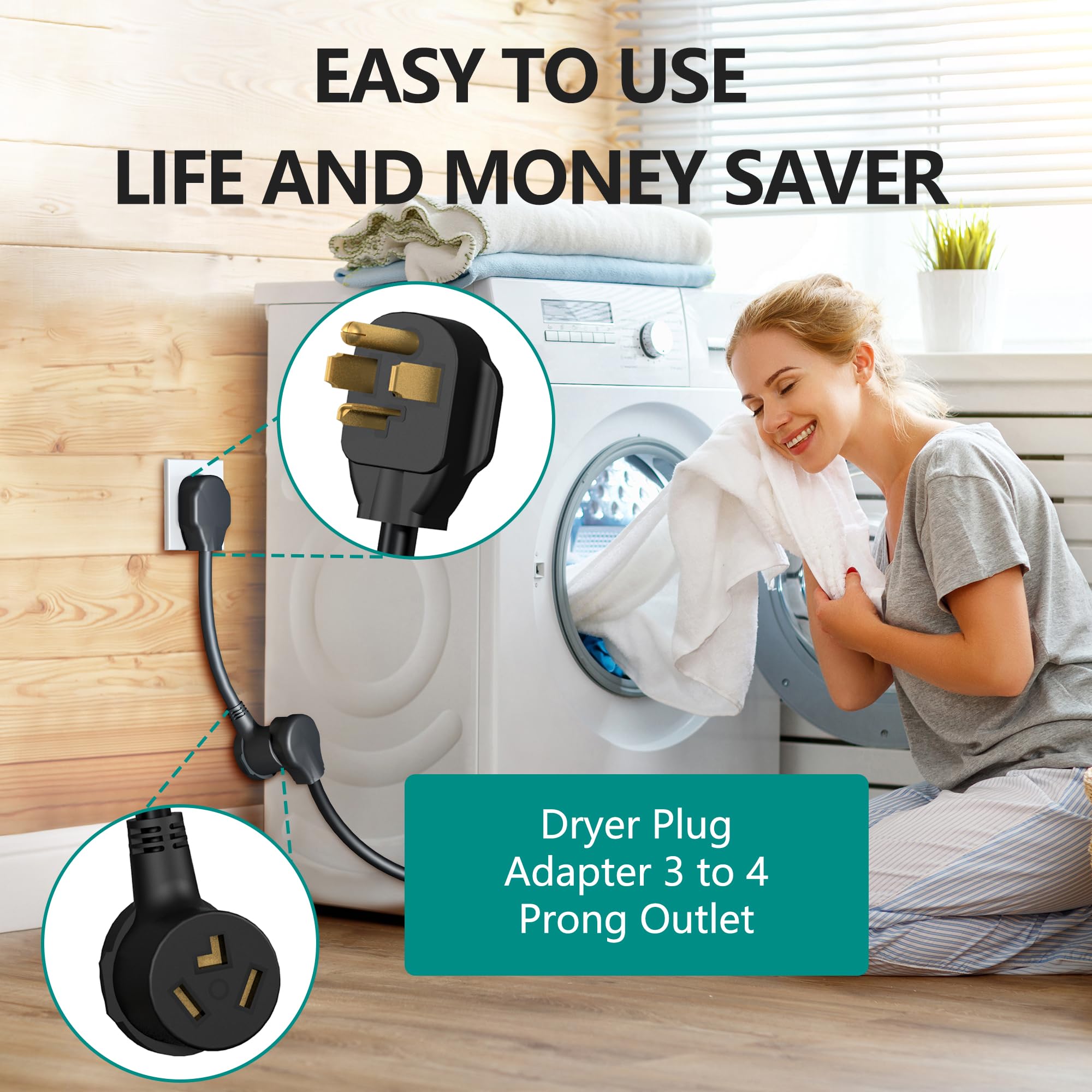 Strightinc 3 Prong To 4 Prong Dryer Plug Adapter, Connects 3 Prong Old Dryer Plug To 4 Prong New Dryer Receptacle, Nema 14 30P T