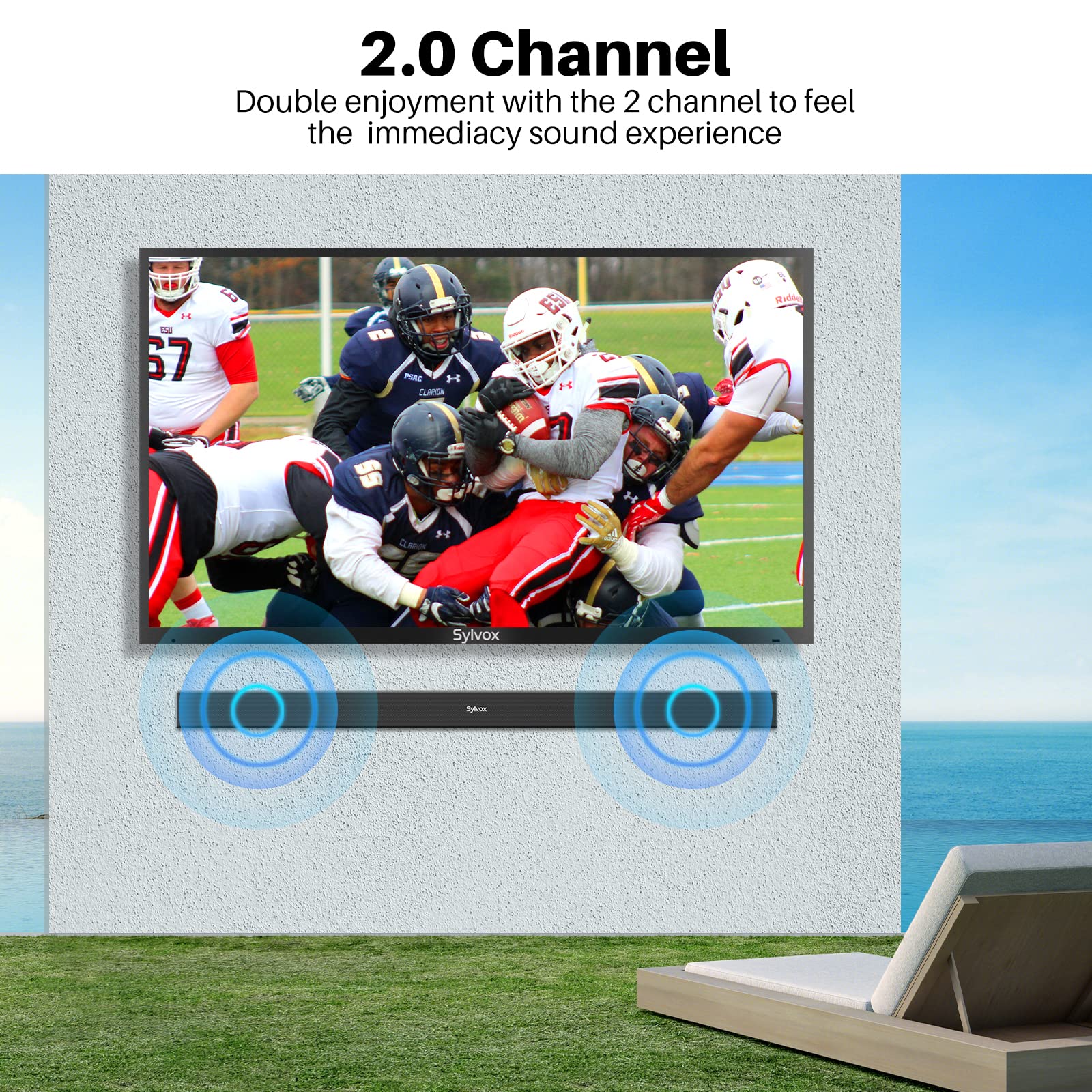 Sylvox Outdoor Waterproof Soundbar For Tv, Ip65 Bluetooth Soundbar With Remote, 60W Powerful Sound, 3D Surround, Hdmi Arc, Wirel