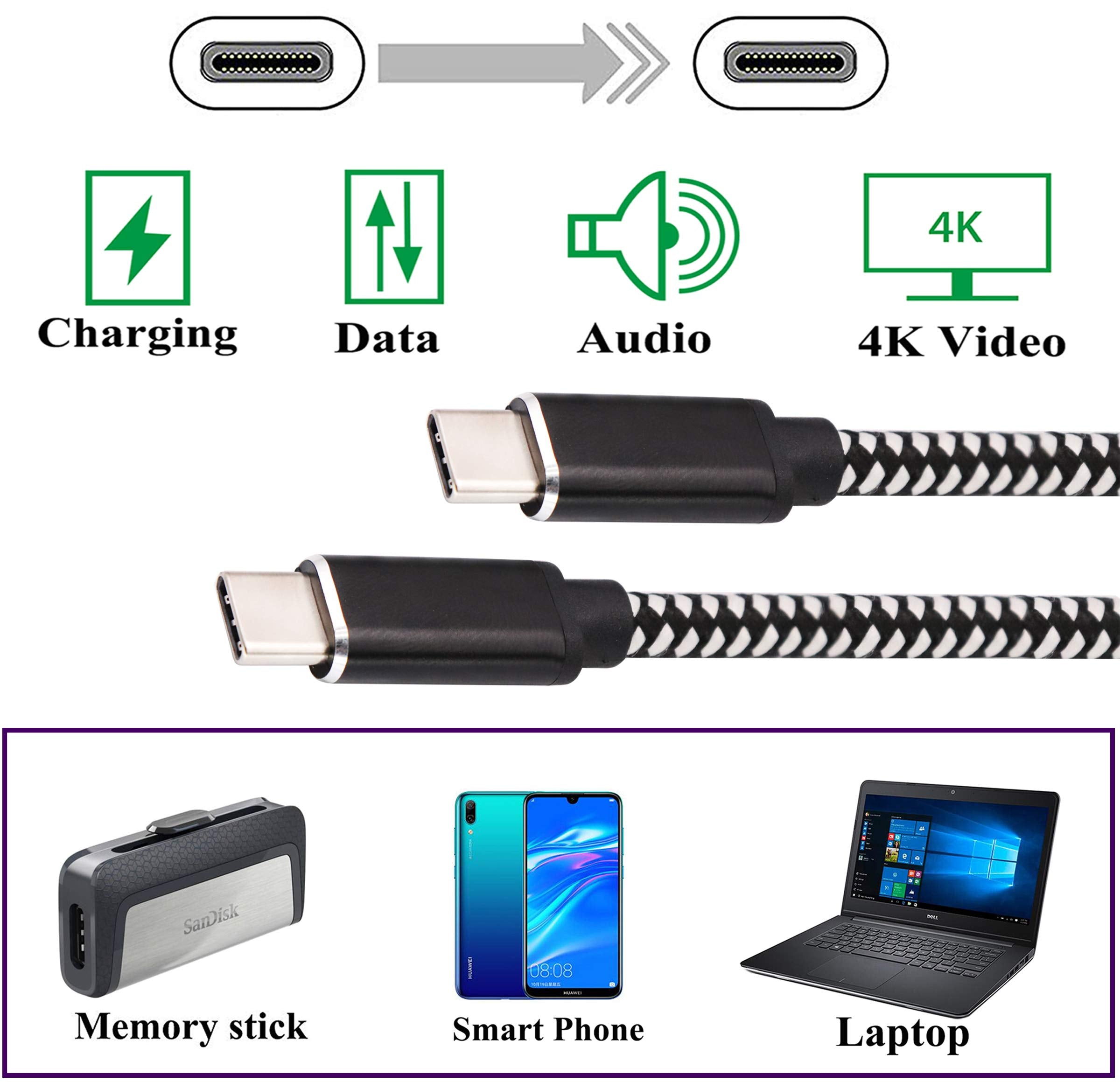Aaotokk 100W/5A Usb Typc C 3.1 Male Gen 2 (10Gbps) Connector Extension Cable, Supports Charging, Data, Audio, 4K Video Cable For