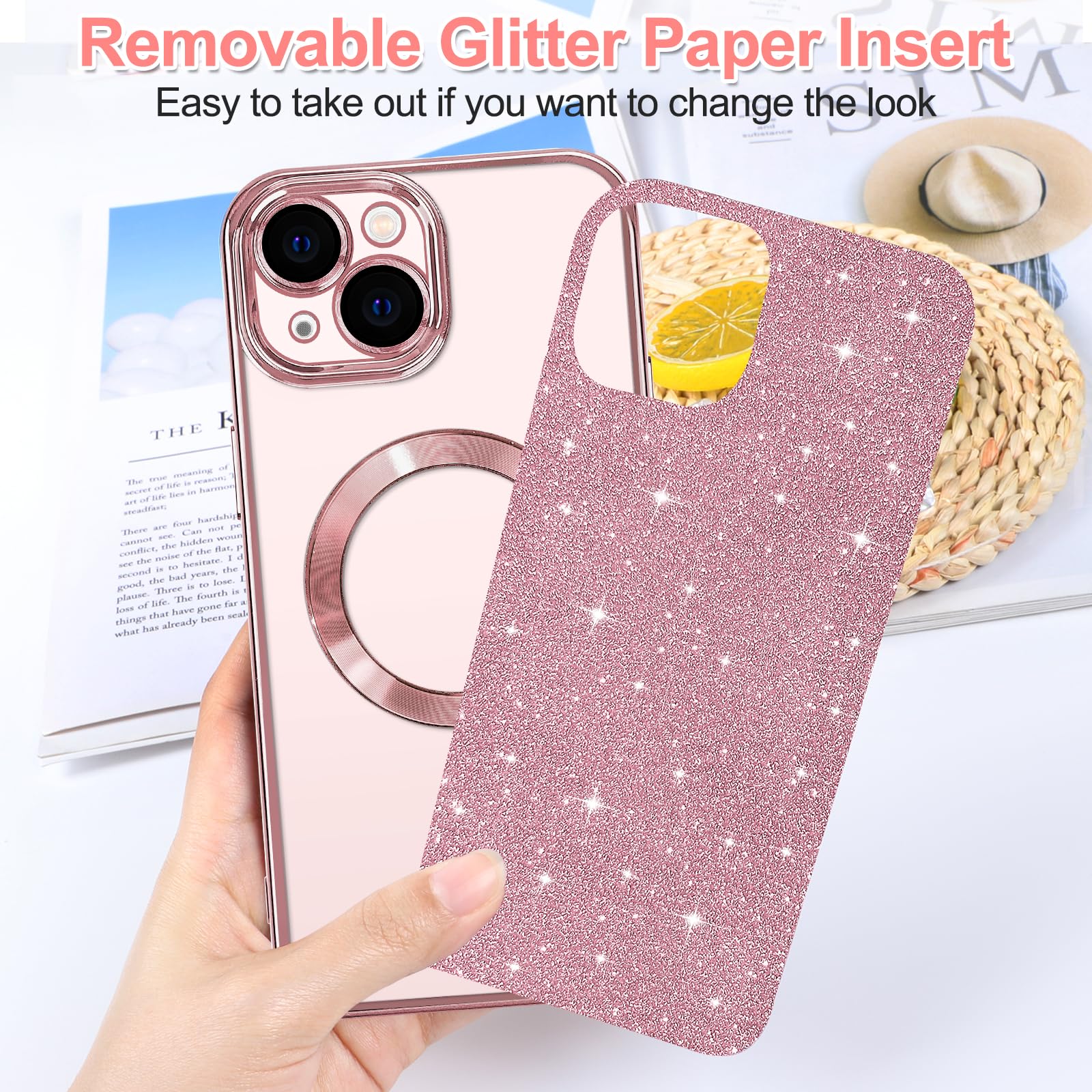 Hython For Iphone 15 Plus Case Glitter, Clear Magnetic Phone Cases With Camera Lens Protector [Compatible With Magsafe] Bling Sp