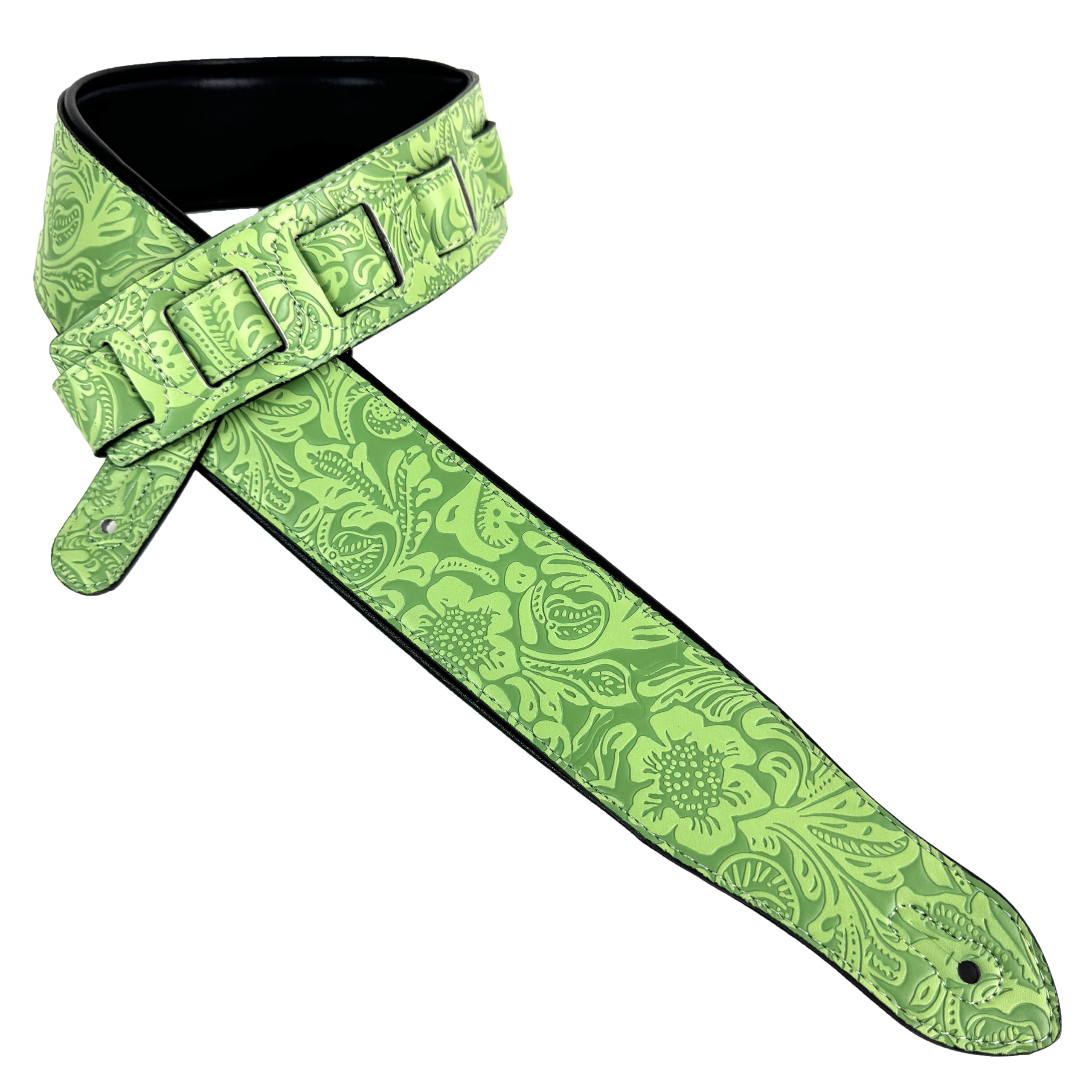 Walker And Williams G 977 Sea Foam Green Embossed Guitar Strap With Western Sheridan Design And Padded Glove Leather Back For Ac