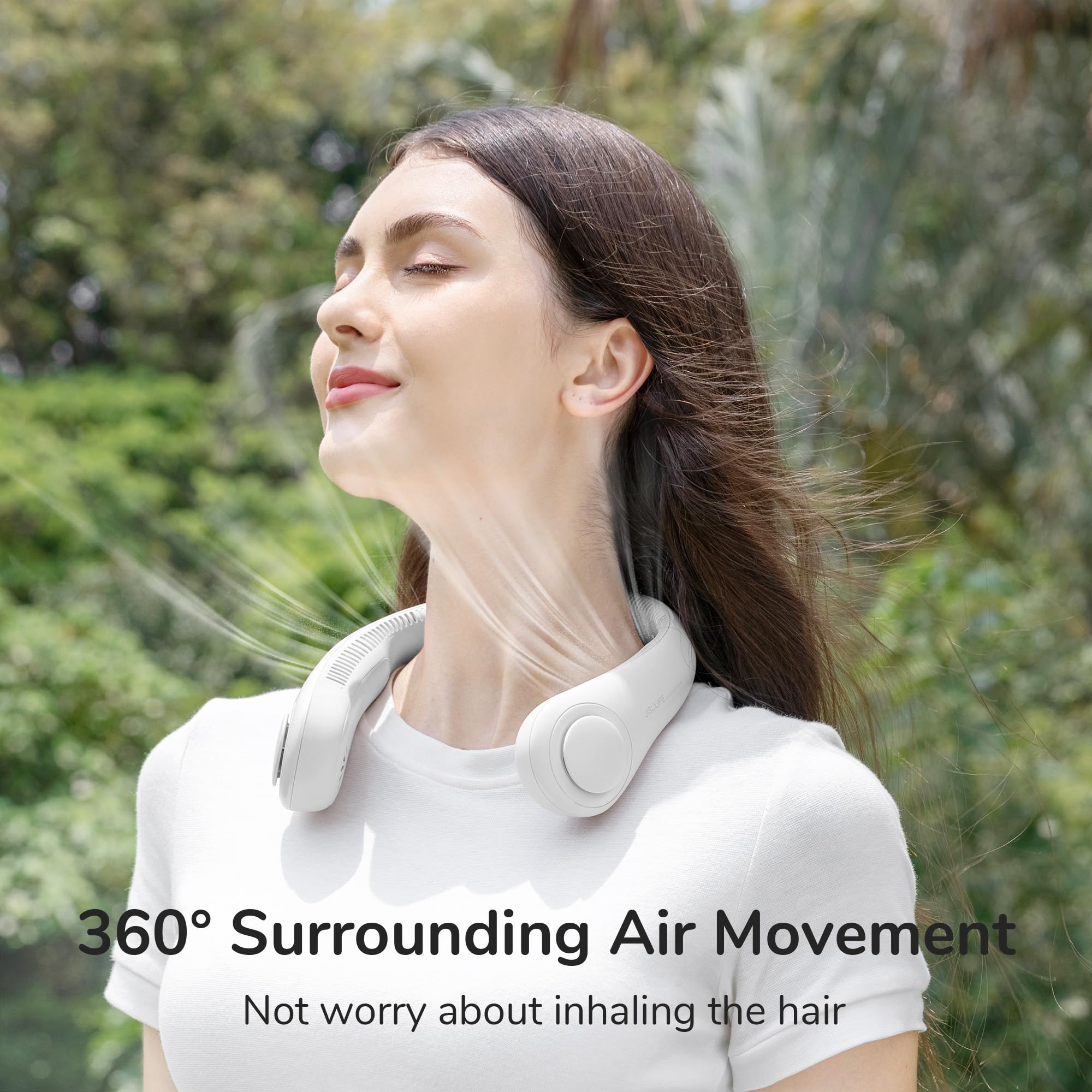 Jisulife Portable Neck Fan, Hands-Free Bladeless, 5 Speeds, 4000 Mah Battery Operated Wearable Personal Fan, Twistable, Recharge