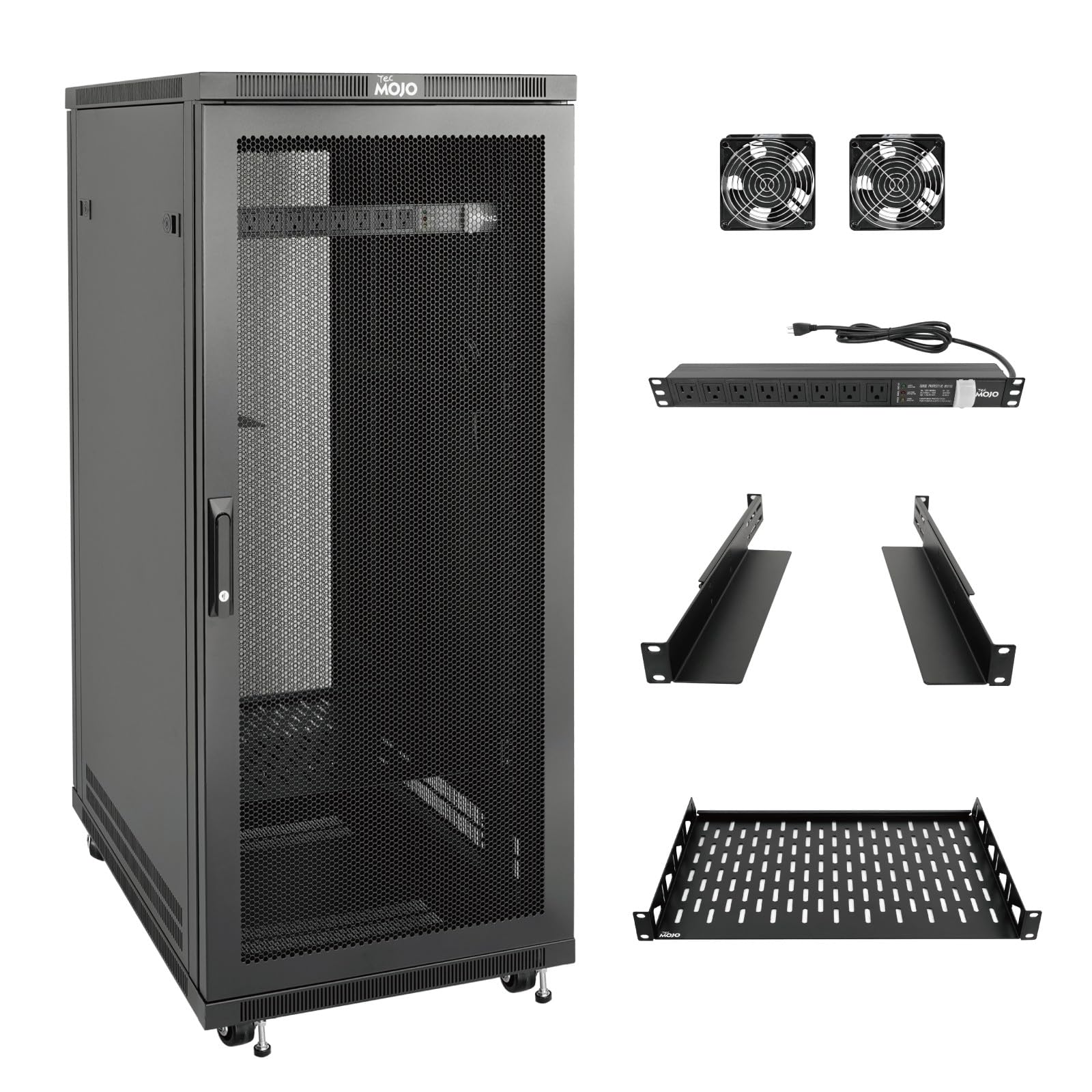 Tecmojo Network Rack Cabinet,27U Server Rack,23.6 Inch Depth,Hold Up to 1800Lbs,Lockable Cabinet with Casters and Complete Acces