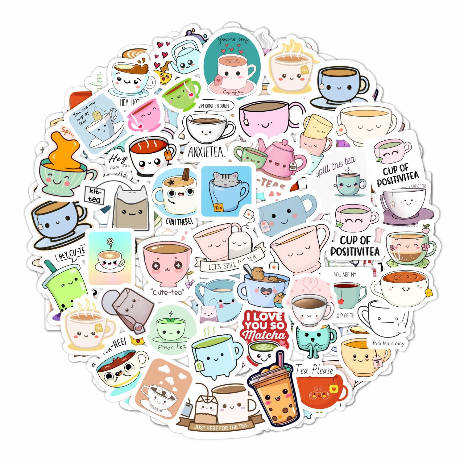 Cute Tea Cup Stickers, Tea Stickers For Water Bottle And Laptop   Tea Cup Party Favors & Decorations, Waterproof Vinyl Drink Dec