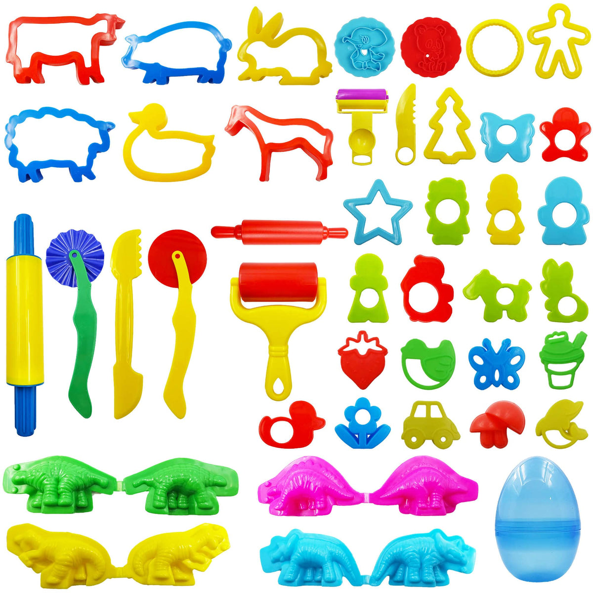 Dough Tools Set For Kids, Various Plastic Animal Molds, Rolling Pins, For Creative Dough Cutting, 44 Pieces