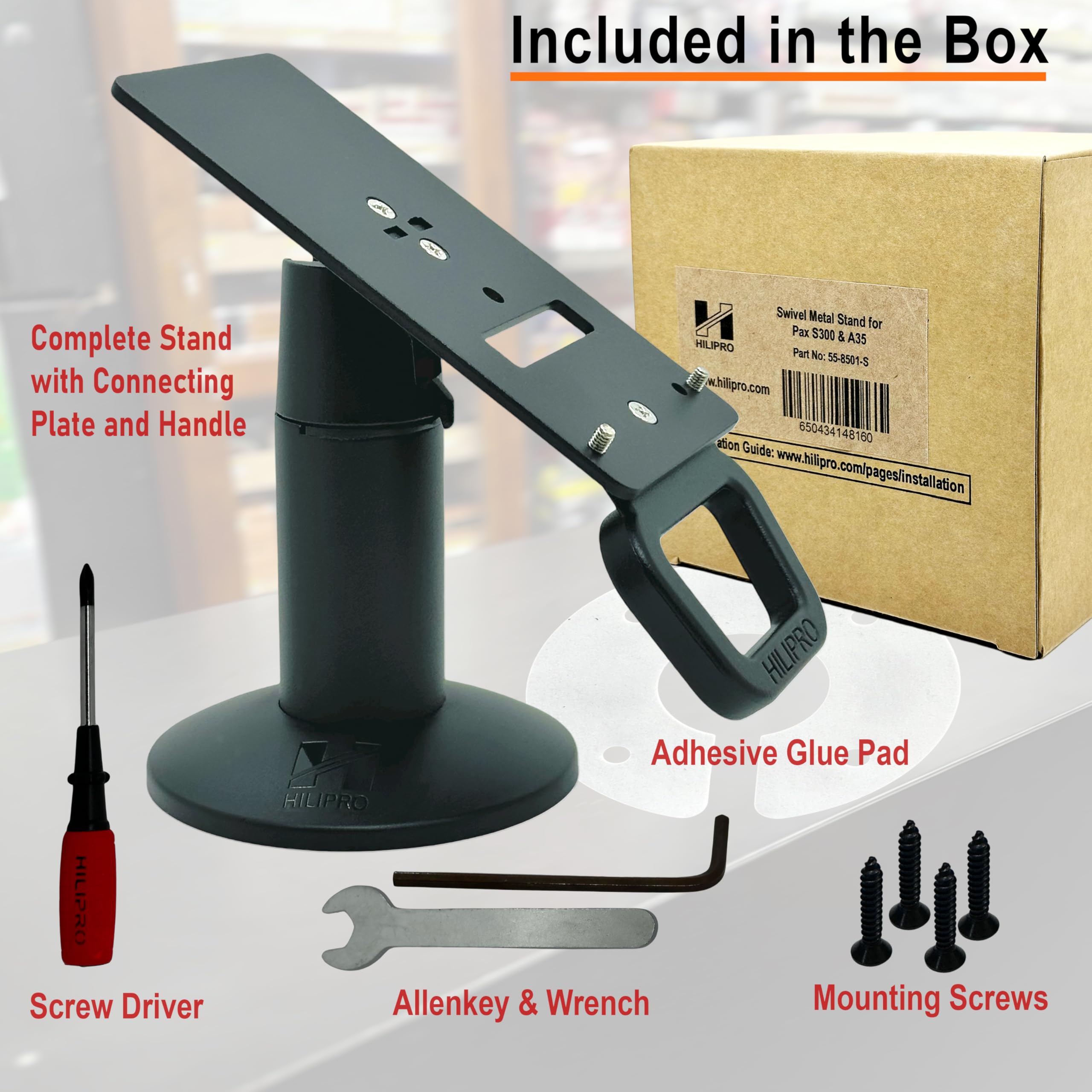 Hilipro Swivel Metal Stand For Pax S300 And Pax A35   Sturdy & Durable   Complete Kit   Swivels And Tilts For Enhanced Functiona