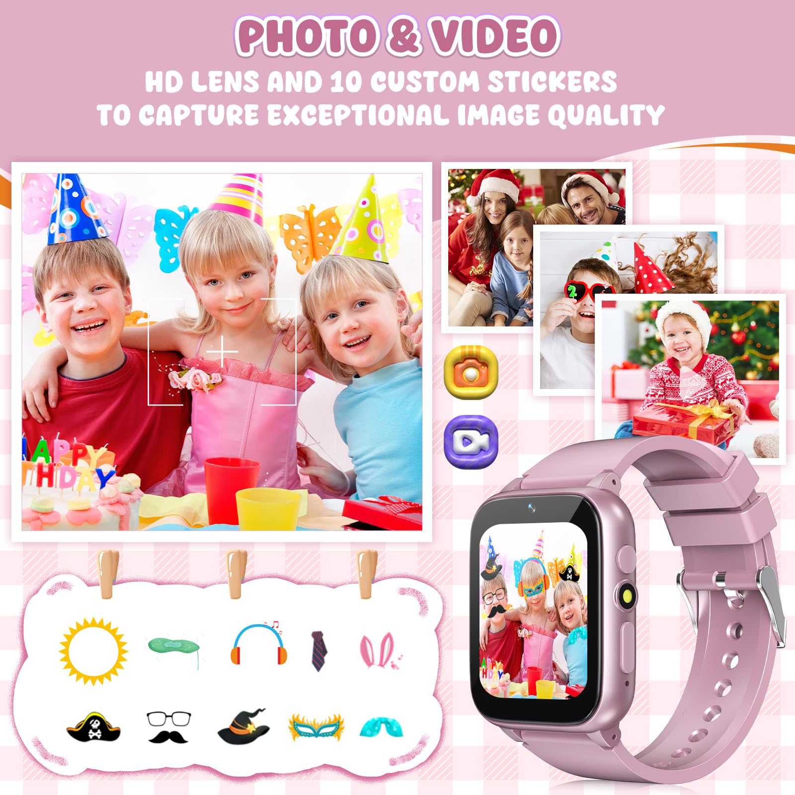 Happinno 1.69 ' ' Kids Smart Watch,Boys Girls Smartwatch, Pedomter 26 Puzzle Games Camera Video Music Player Flashlight Alarm Cl