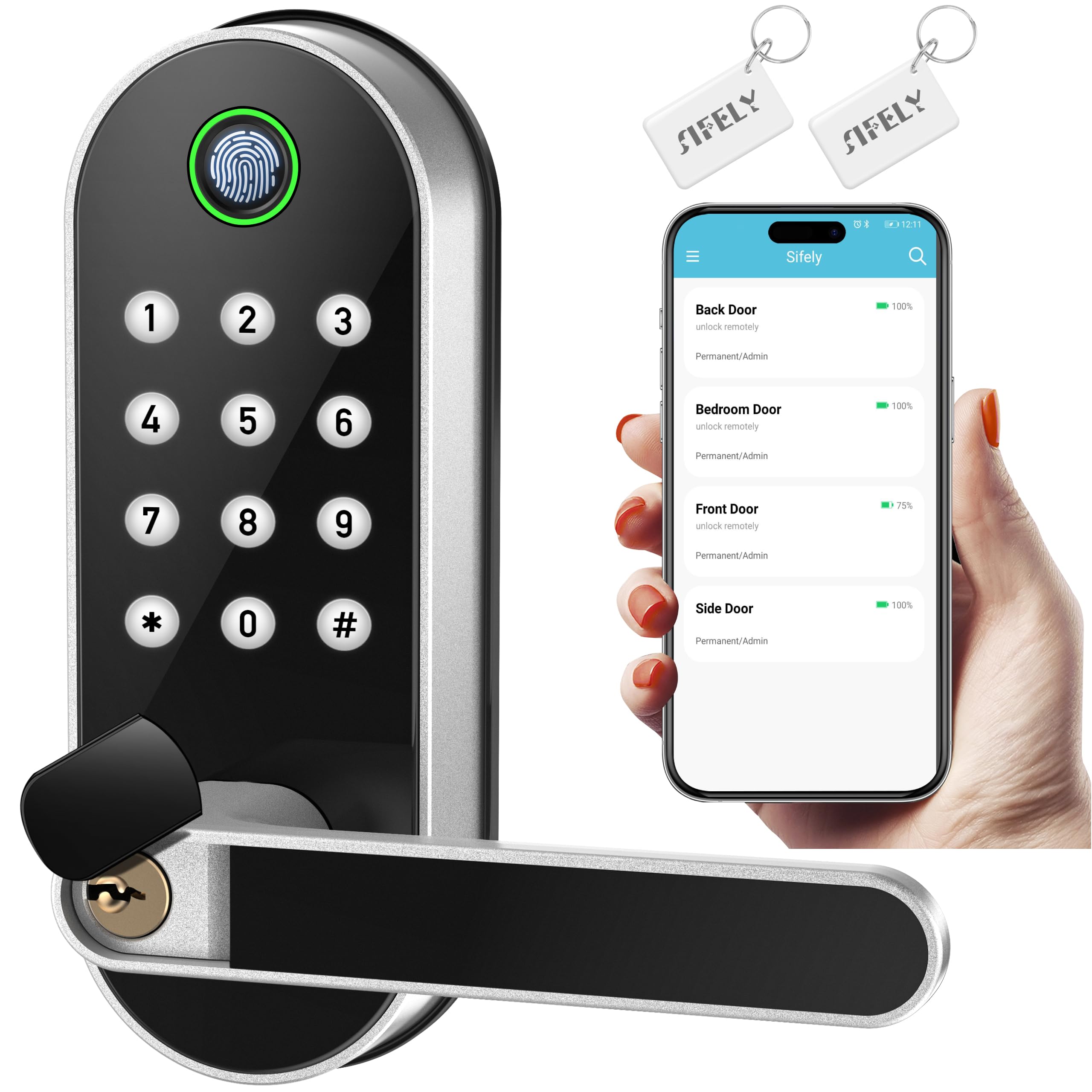 Keyless-Entry Fingerprint Smart Door Lock: Sifely Digital Electronic Lock with Code Passcode, Electric Door Knob, Biometric Door