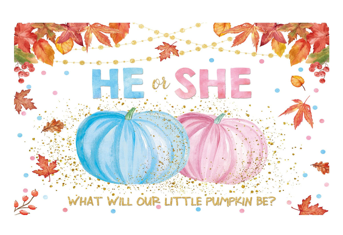 Funnytree Little Pumpkin Gender Reveal Backdrop He Or She Fall Pink Or Blue Boy Or Girl Baby Shower Party Banner Autumn Maple Le