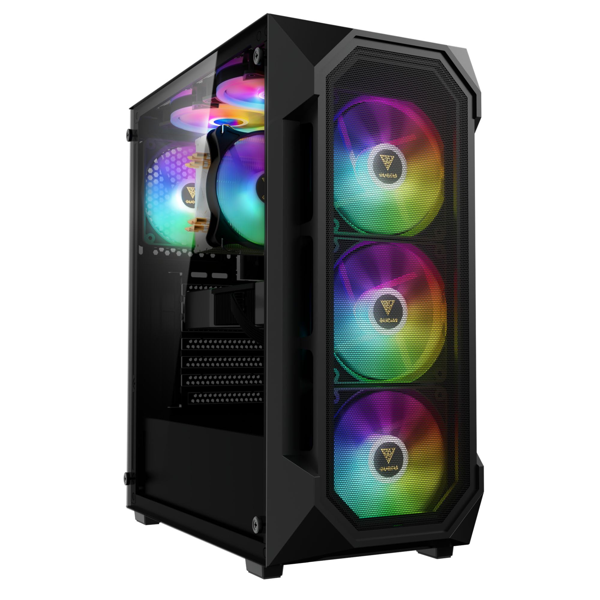 Gamdias Atx Mid Tower Gaming Computer Pc Case Tempered Glass, Built In 4X 120Mm Argb Case Fans, Front Airflow Mesh, Up To 6X120M