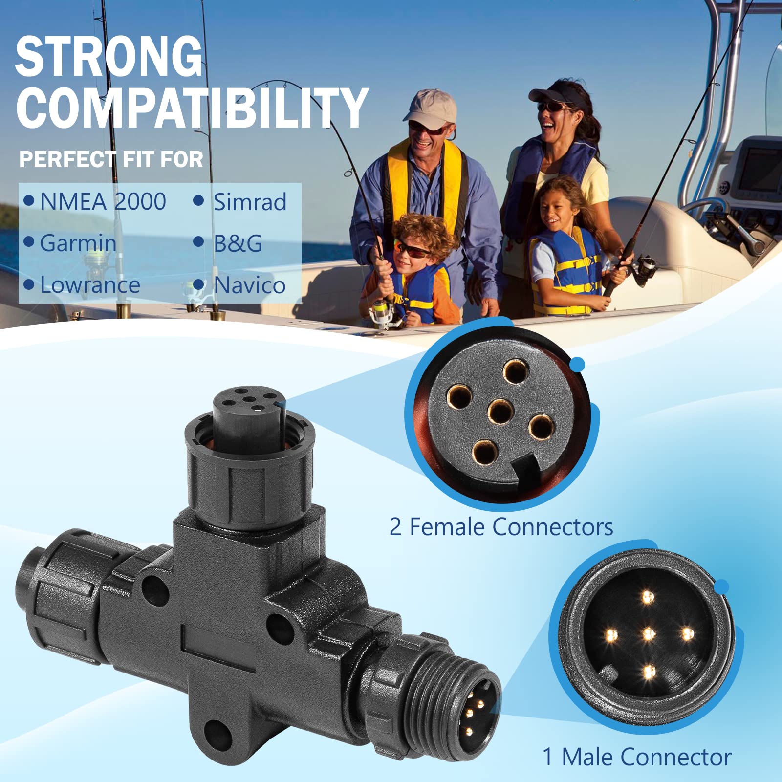 Nmea 2000 (N2K) (Tee) T Connector Boat Accessories For Garmin Lowrance Simrad B&G Navico Networks, Ip67 Waterproof, Stable Conne