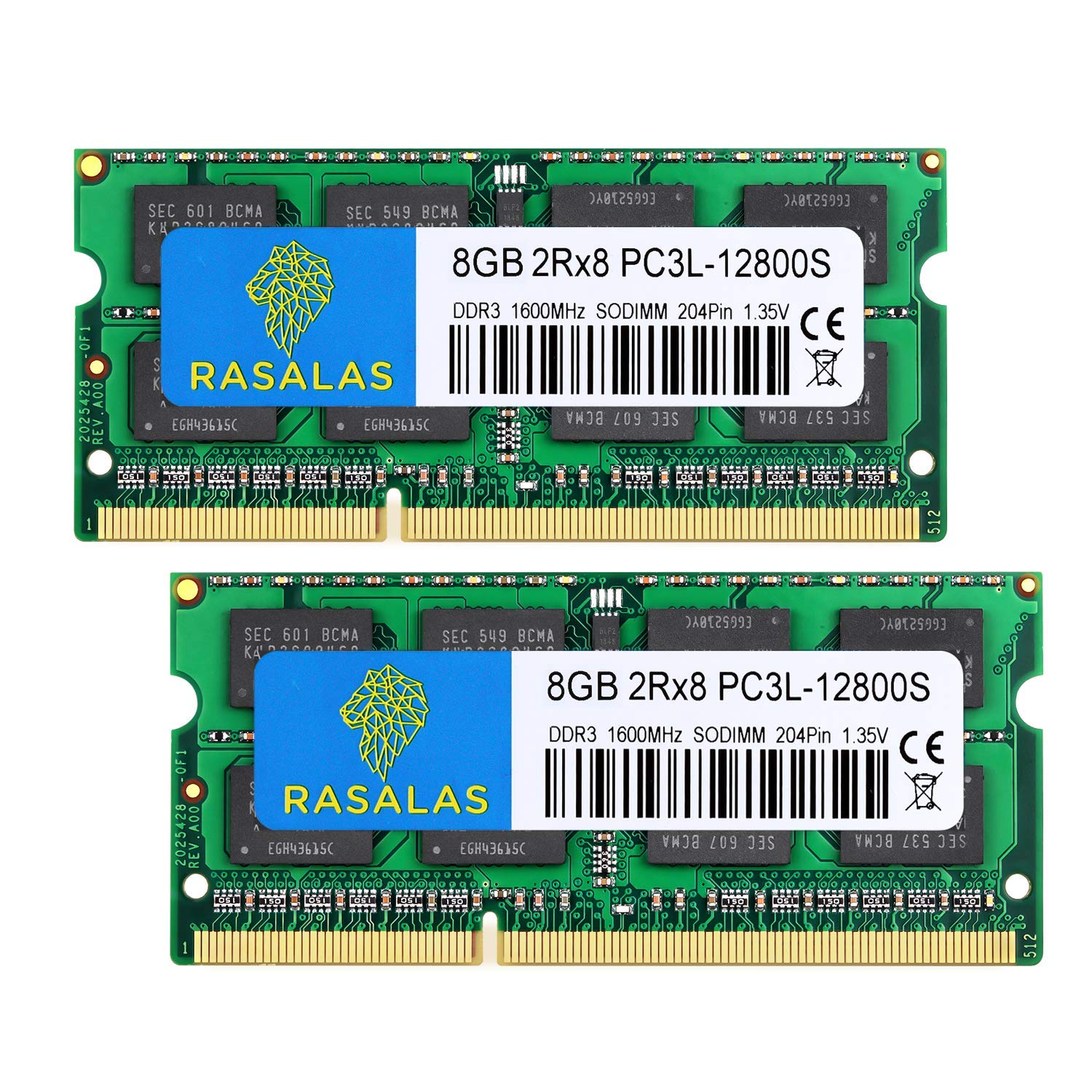 Rasalas Ddr3L 16Gb Kit (2X8Gb) Pc3L 12800S Ddr3L 1600Mhz 8Gb 2Rx8 Pc3 12800 1.35V 204 Pin Cl11 Non Ecc Unbuffered Laptop Memory