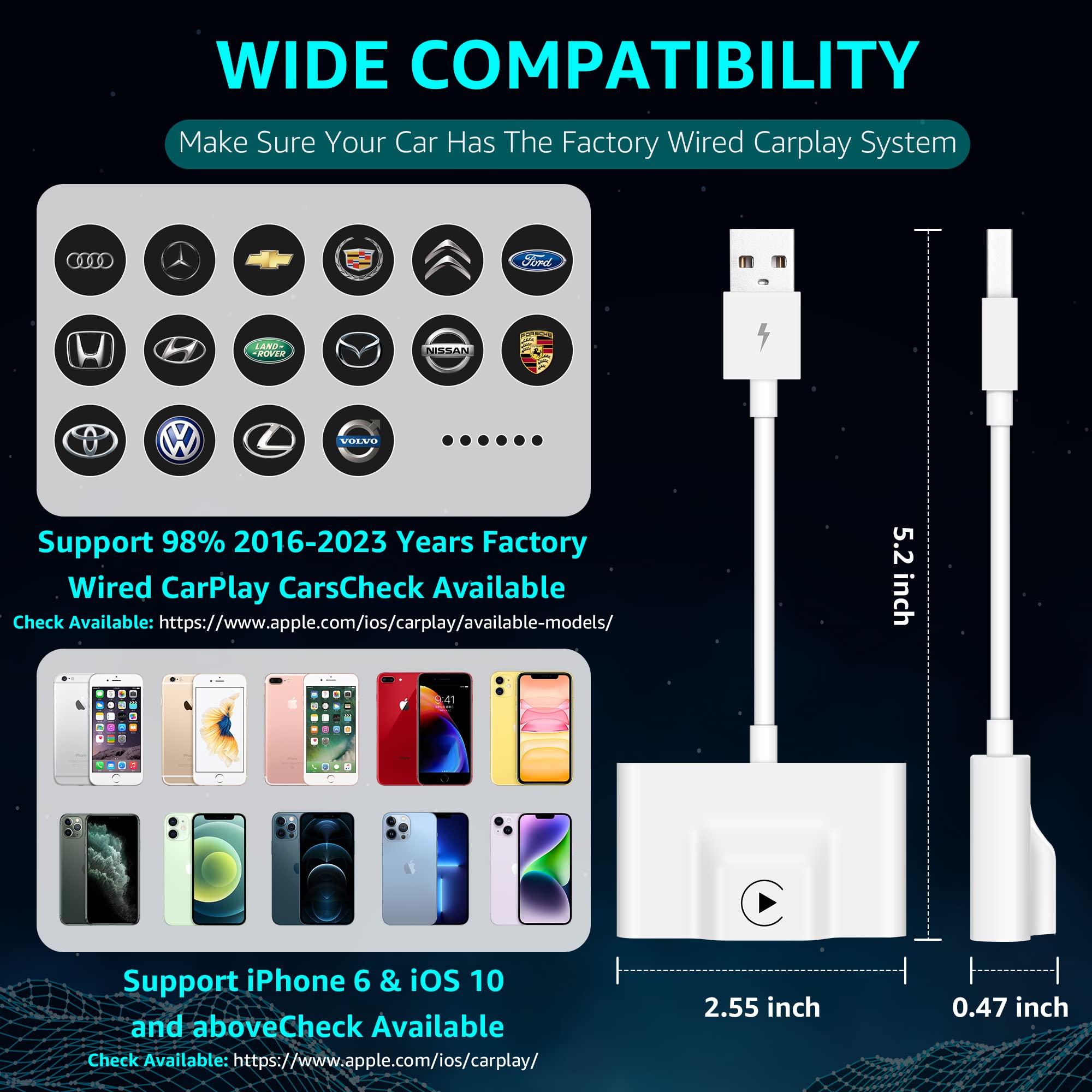 [2023 Newest] Wireless Carplay Adapter/Dongle For Factory Wired Carplay Cars, Plug & Play Auto Connect No Delay Online Update Fo