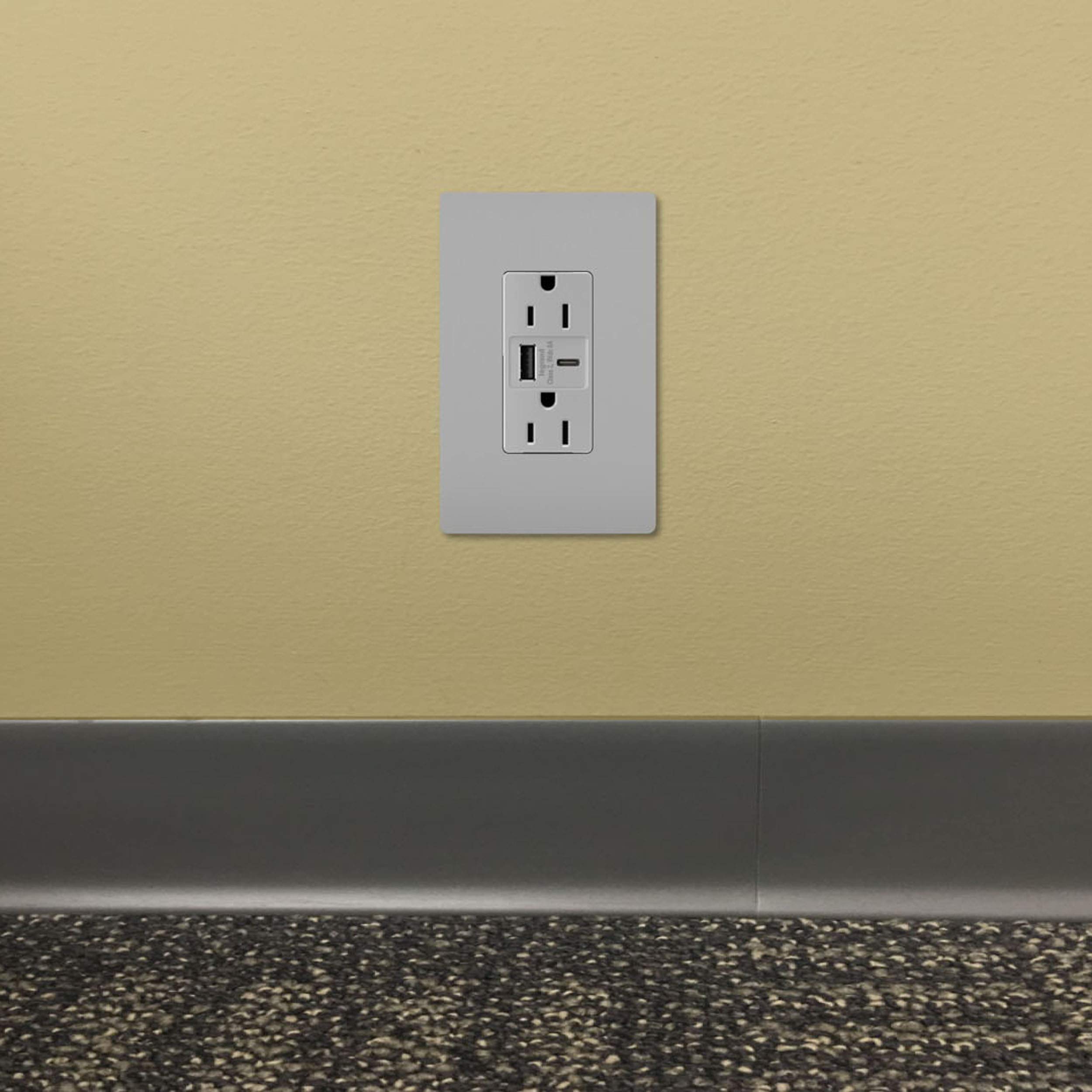 Legrand Pass & Seymour Tr15Usbac6Gry 15 Amp Tamper Resistant Heavy Duty Specification Grade Decorator Duplex Receptacle Outlet W