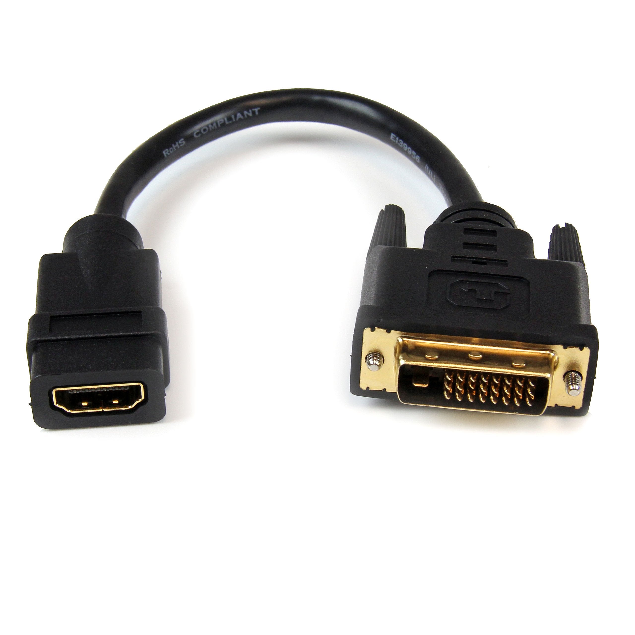 Startech.Com 8In Hdmi To Dvi D Video Cable Adapter   Hdmi Female To Dvi Male   Hdmi To Dvi Dongle Adapter Cable (Hddvifm8In),Bla