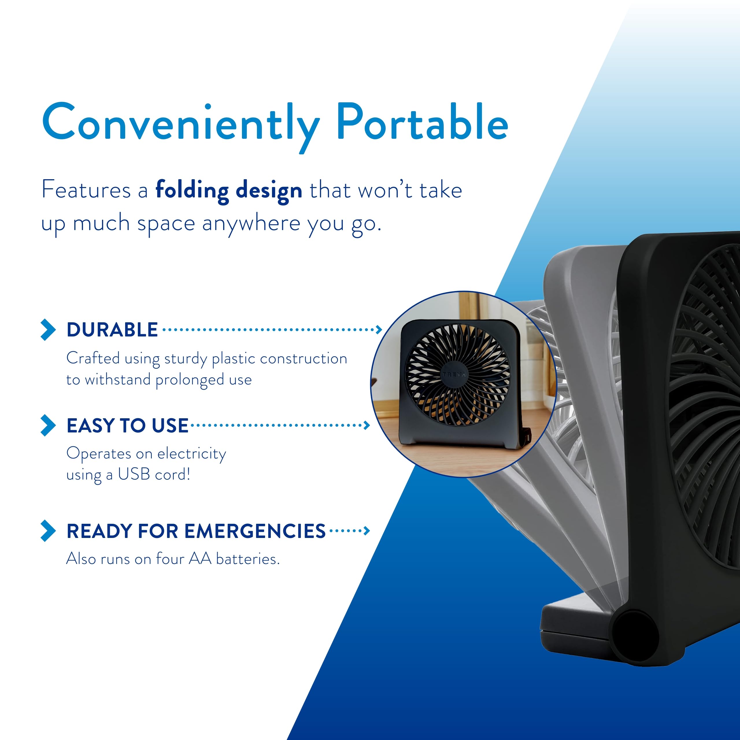 Treva 5 Inch Usb And Battery Powered Desk Fan With Two Cooling Speeds And Adjustable Tilt, Small Usb Fan Cubicle Accessories Dur