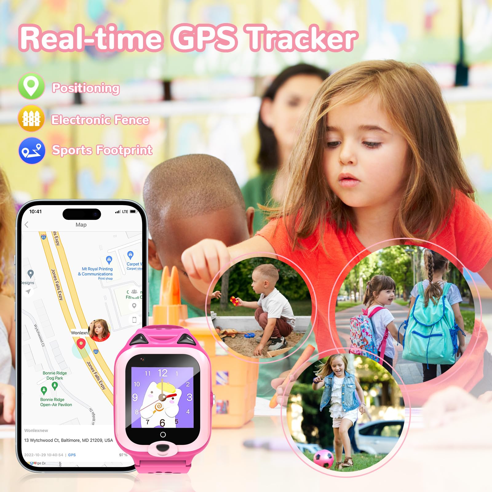 Loghog 4G Kids Smart Watch Boys Girls Unlocked Sim Card Wrist Phone Watch With Silicone Lanyard, 7 Puzzle Games, Gps Tracker,Vid