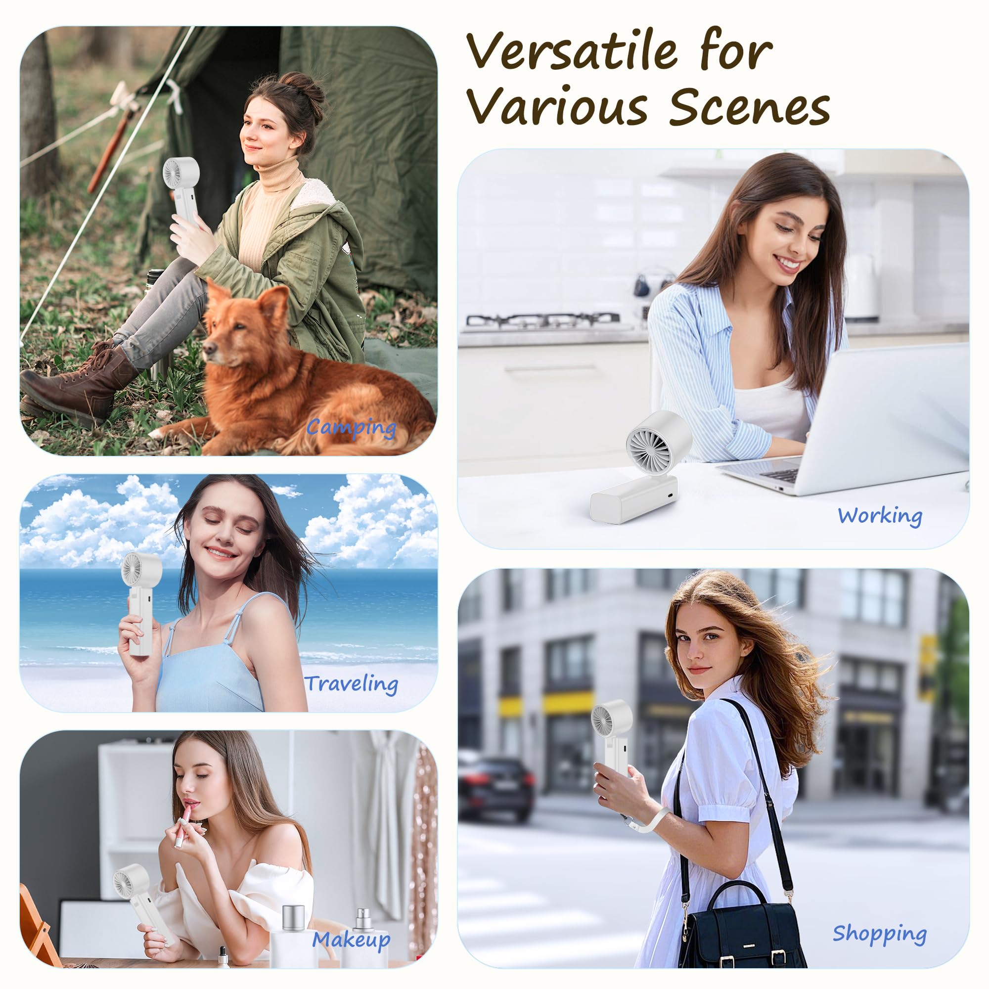 Portable Handheld Fan [24H Max Cooling], Turbo Fan Foldable With Usb Rechargeable, 1-199 Speed, Led Power Display, Small & Light