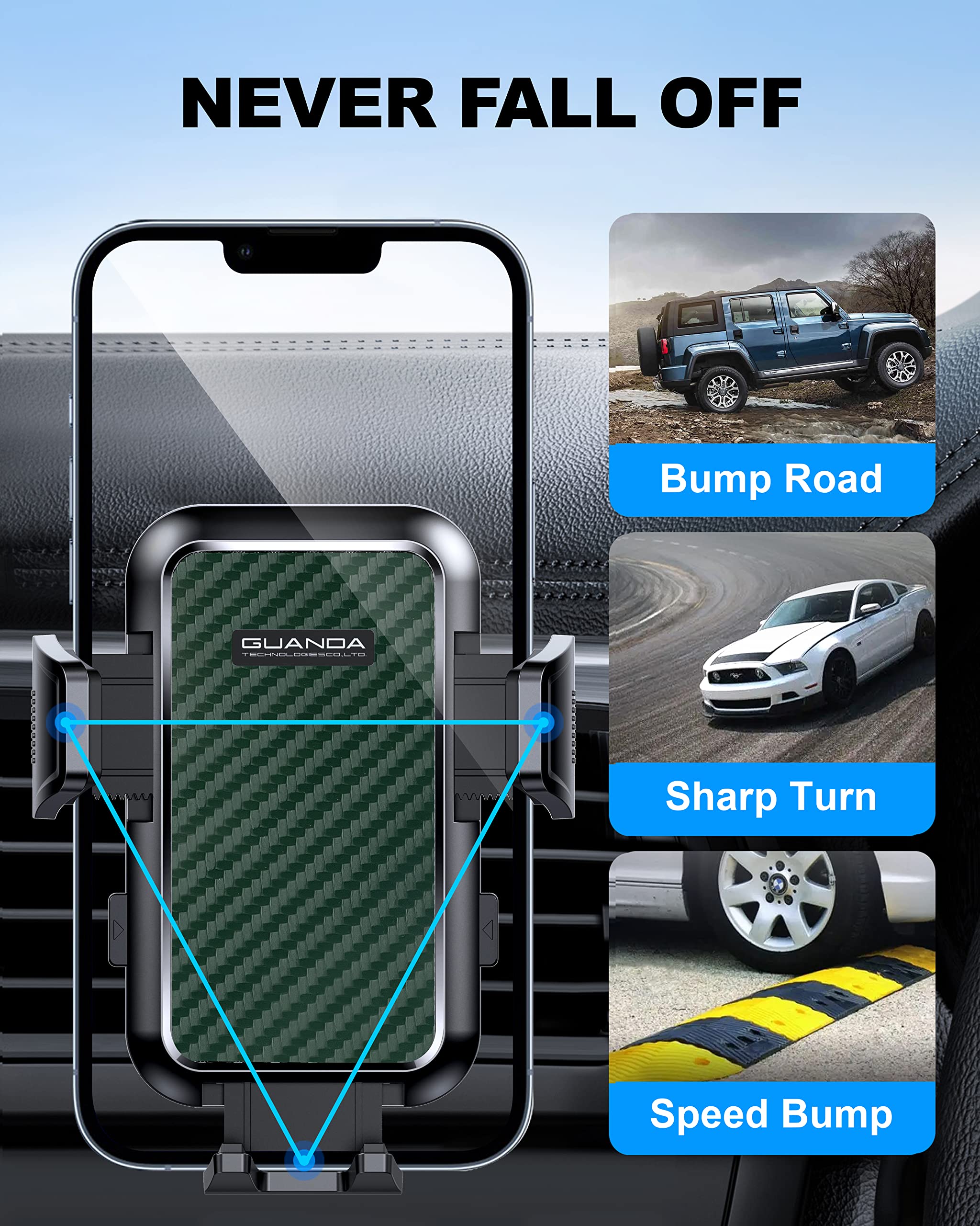 Upgraded Phone Holder For Car Air Vent Car Mount With Retractable Steel Hook Clip, One Hand Operation, Hands Free Clamp Cradle F