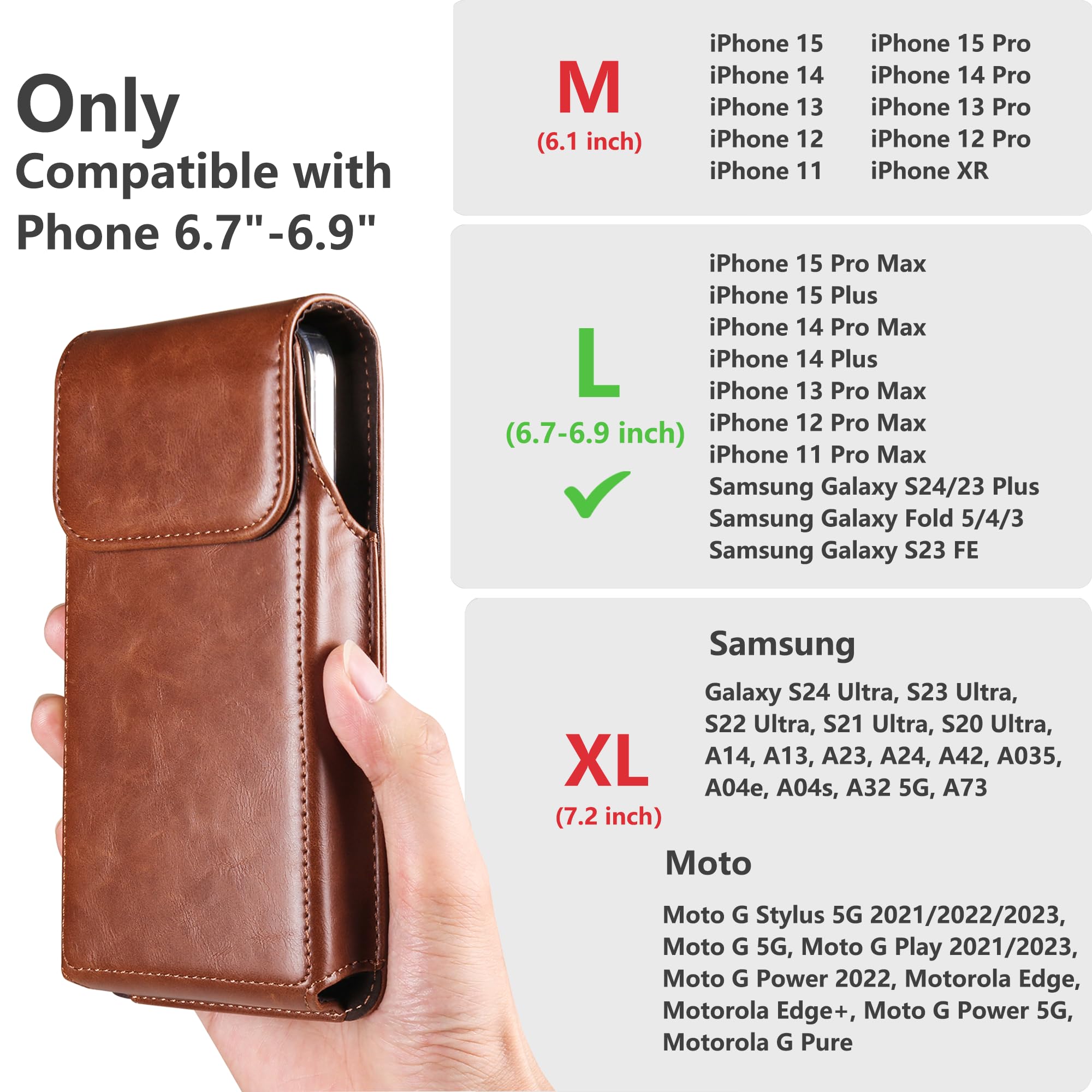 Ingido Holster For Iphone 16 Pro Max 15 Pro Max 14 Pro Max 13 Pro Max 12 Pro Max 16 Plus 15 Plus 14 Plus, Premium Leather Pouch