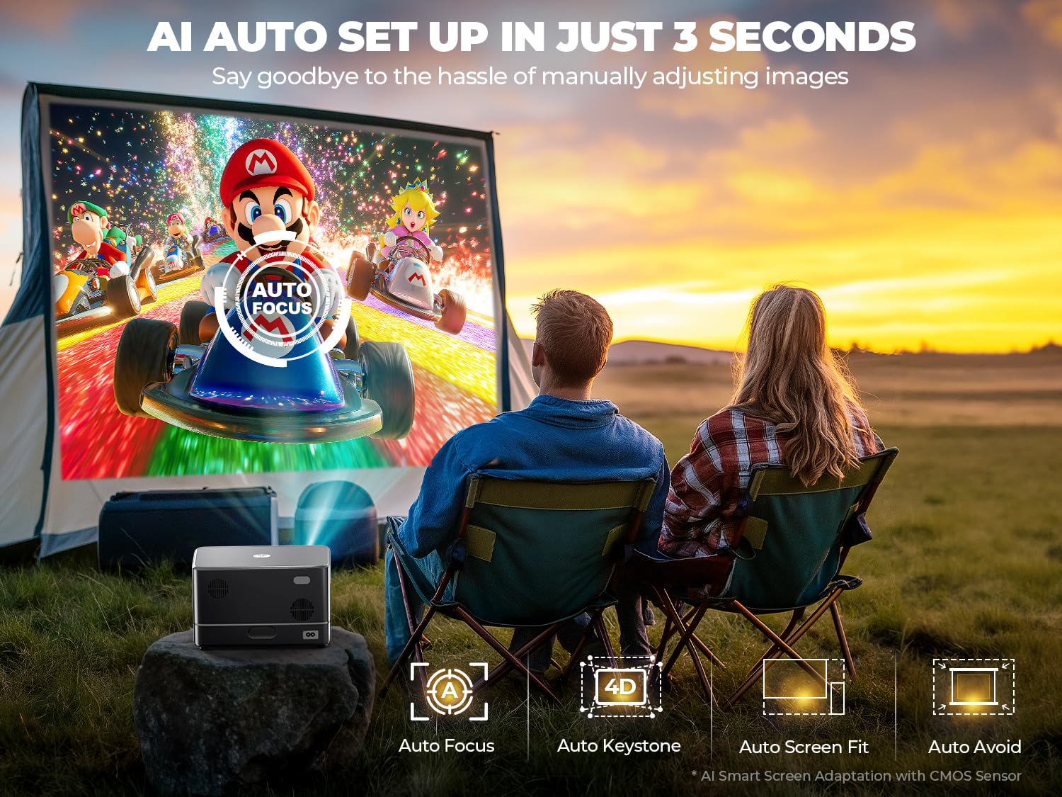 [Auto Focus/5'' Lcd] Outdoor Projector 4K With Wifi 6 And Bluetooth, Dbpower 900 Ansi Native 1080P Portable Projector, Auto Keys