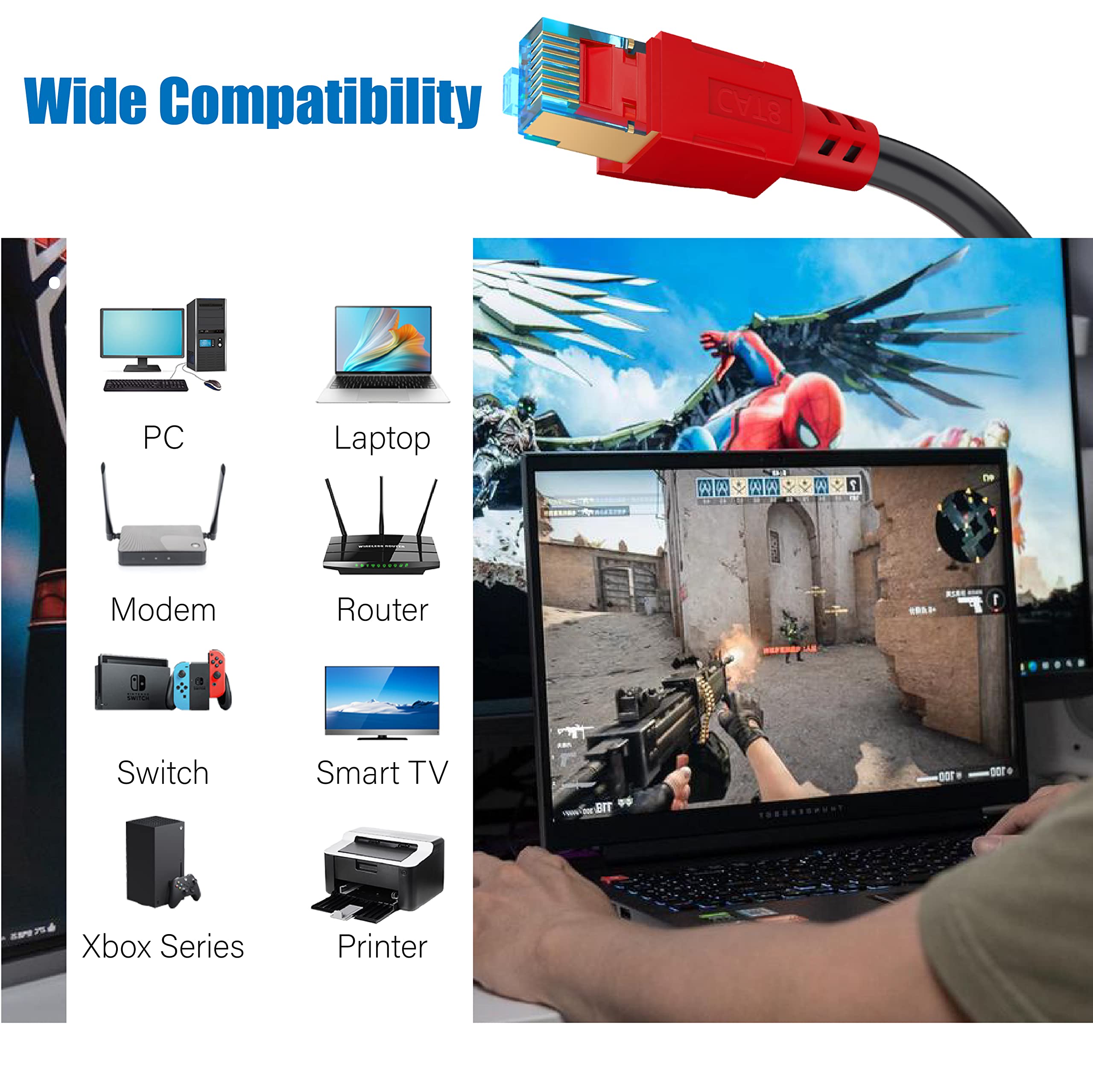 Aopockan Tech Cat 8 Ethernet Cable 200 Ft, Long Ethernet Cable Shielded Heavy Duty 26Awg 40Gbps 2000Mhz High Speed Cat8 Lan Netw