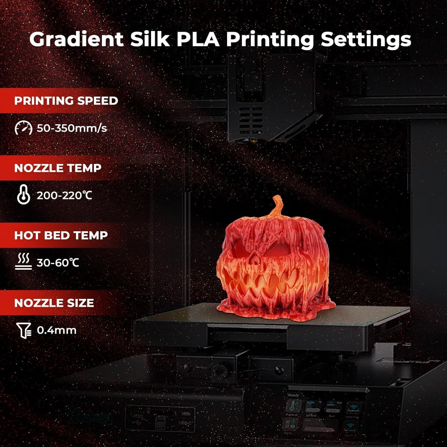 Amolen Silk Pla Gradient 3D Printing Filament, 1Kg Spool 1.75Mm Silk Shiny Red Gold Gradient Printer Filament 2.2Lb Brighter New