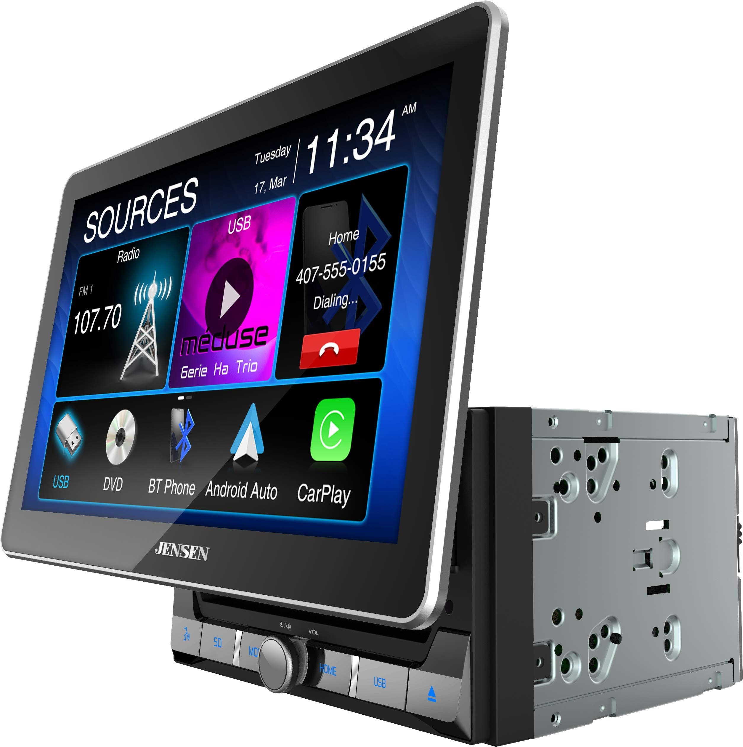 Jensen Car8000 10.1 Extra Large Touchscreen Cd/Dvd Multimedia Receiver With Apple Carplay And Android Auto L Mp4 Video Playback