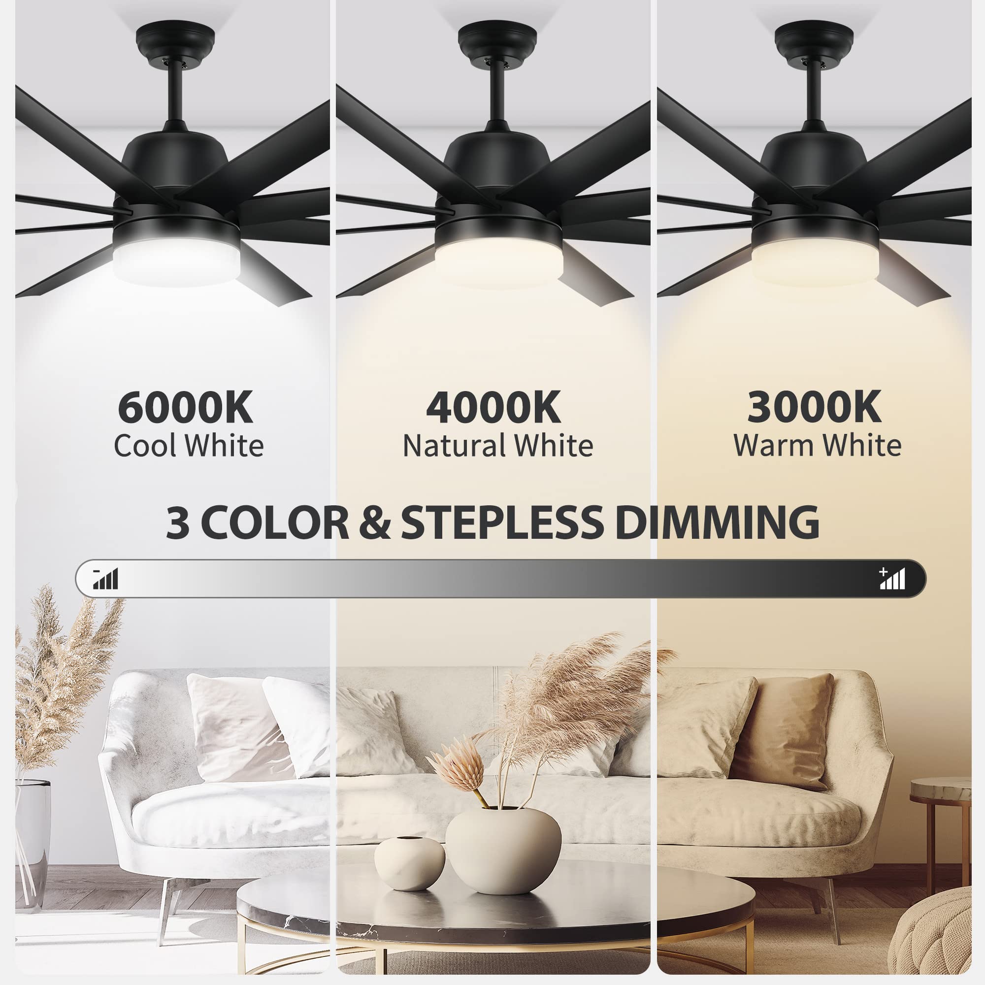 YITAHOME 60 Inch Black Ceiling Fan with Lights, Remote, 6-Speed Motor, Dimmable LED, Modern Design for Bedroom & Living Room