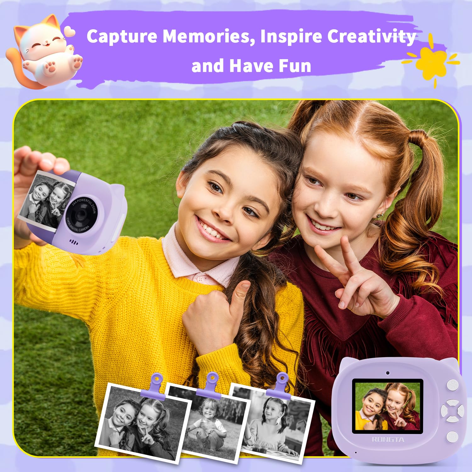 Instant Print Camera Toy For Kids, Girls Birthday Gifts For 3 4 5 6 7 8 Year Old Learning Music Story Player, 1080P Hd Dual-Lens