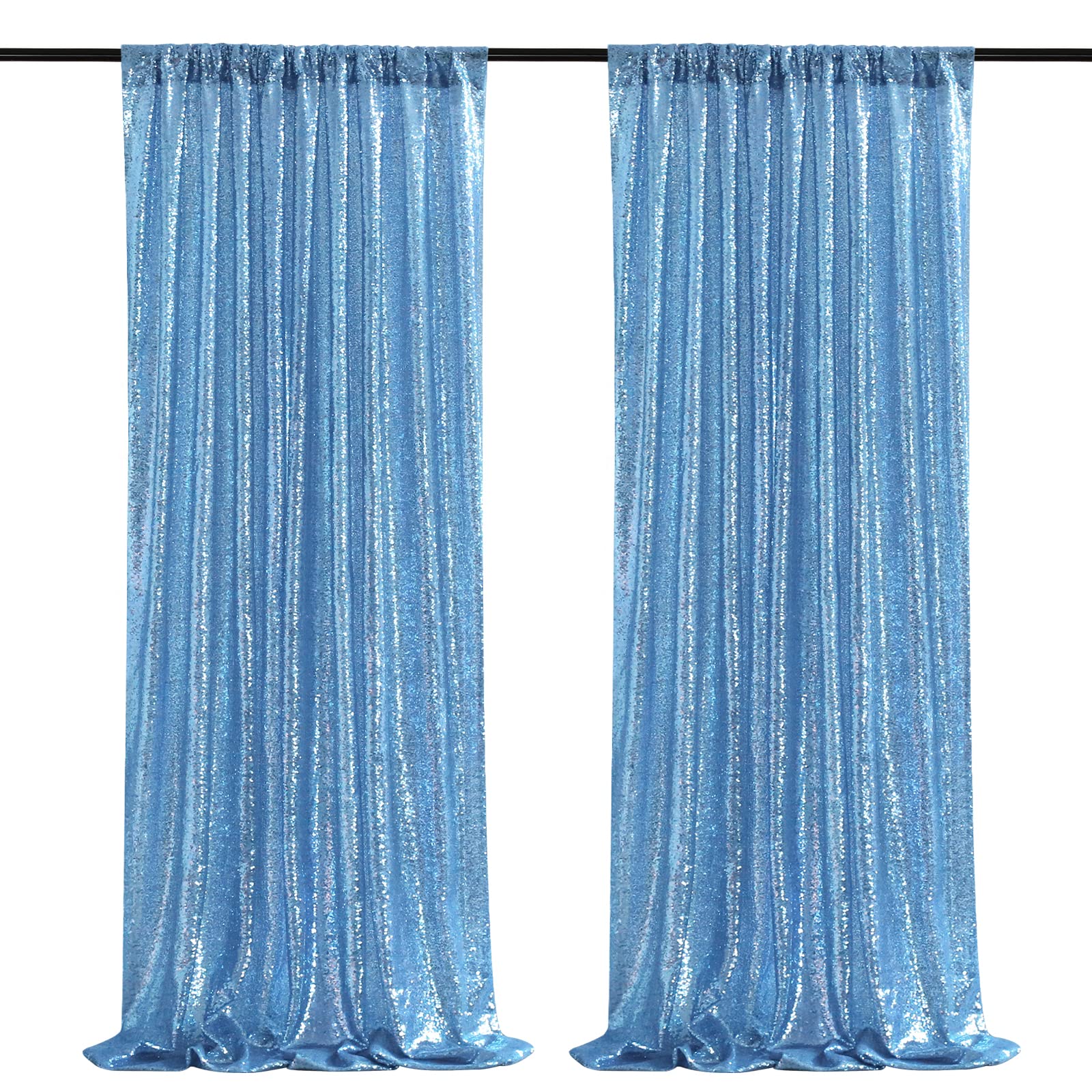 Baby Blue Sequin Backdrop 2 Panels 2Ftx8Ft Party Backdrop Curtains Glitter Birthday Bridal Curtains Sparkle Photo Backdrop