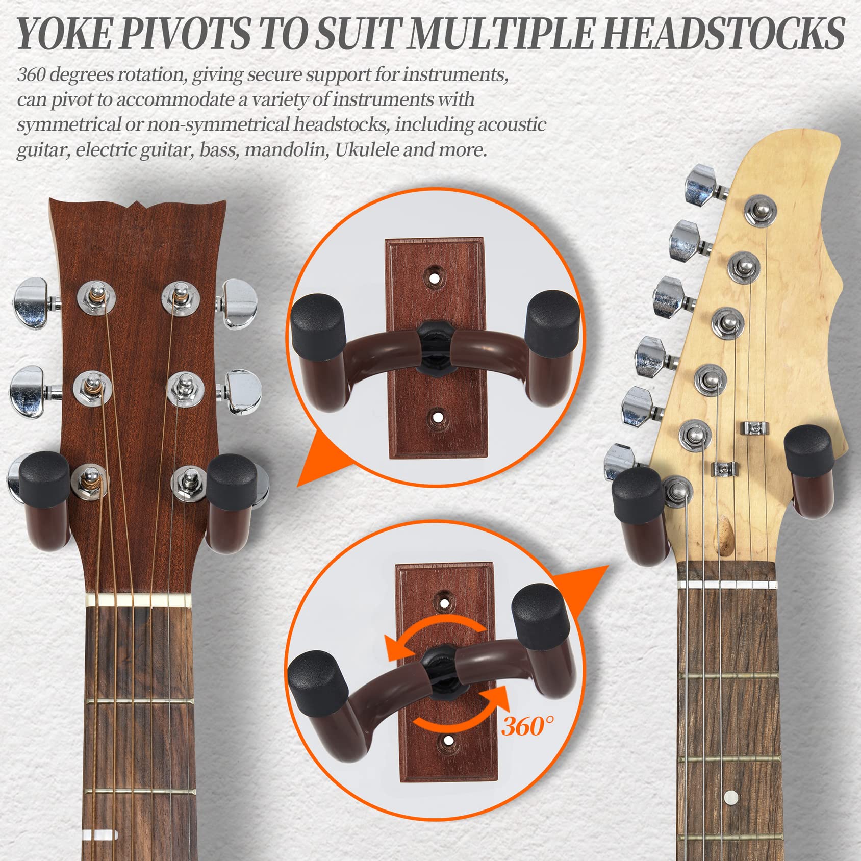 Guitar Wall Mount 2 Pack Wood Guitar Hanger For Safe Storage And Display Sturdy Wall Hanger For Acoustic Electric Guitar Bass Ba
