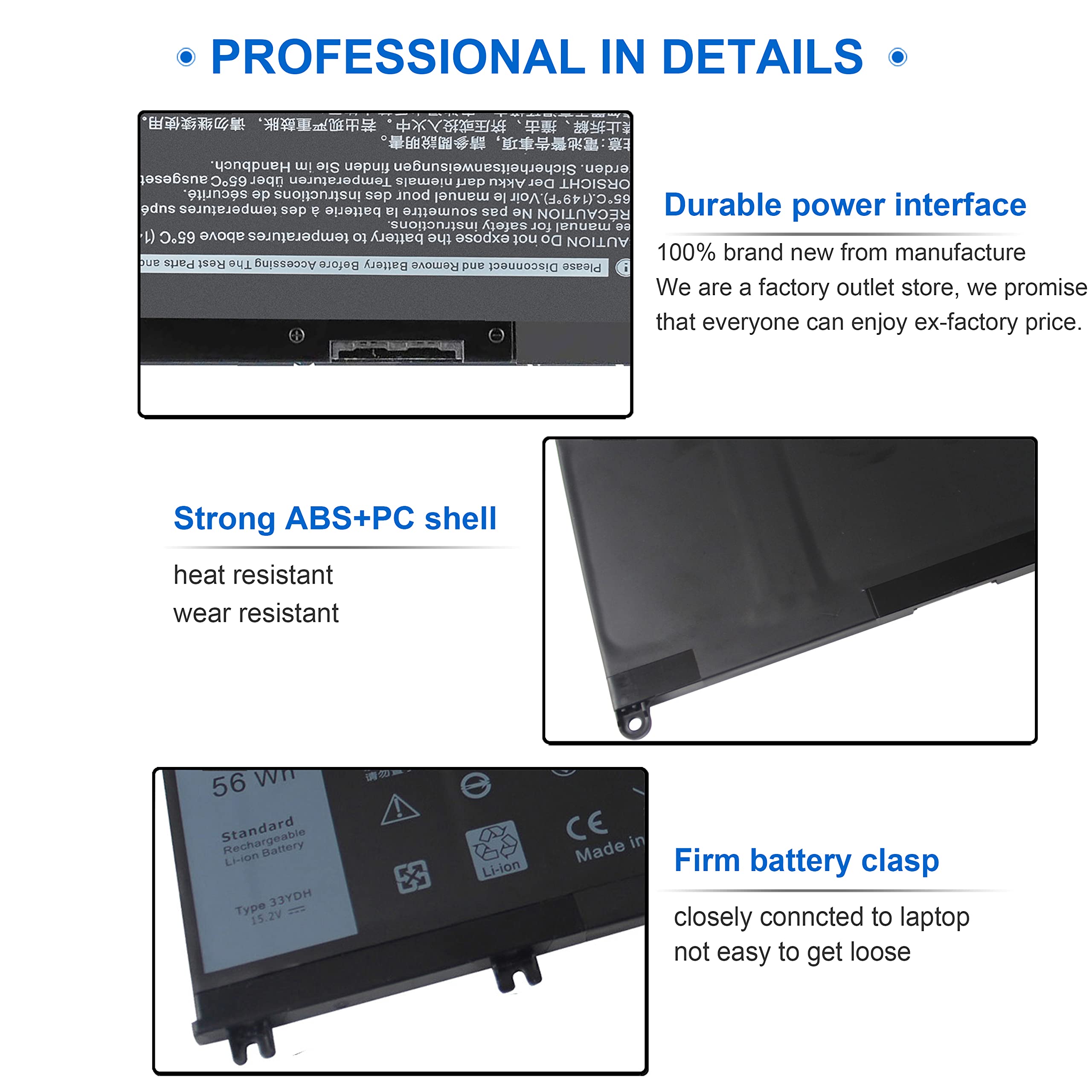 56Wh 33Ydh Laptop Battery For Dell Inspiron 17 7000 Series 7779 7778 7786 7773 2 In 1 15 7577 G3 3579 3779 G5 5587 G7 7588 Latit
