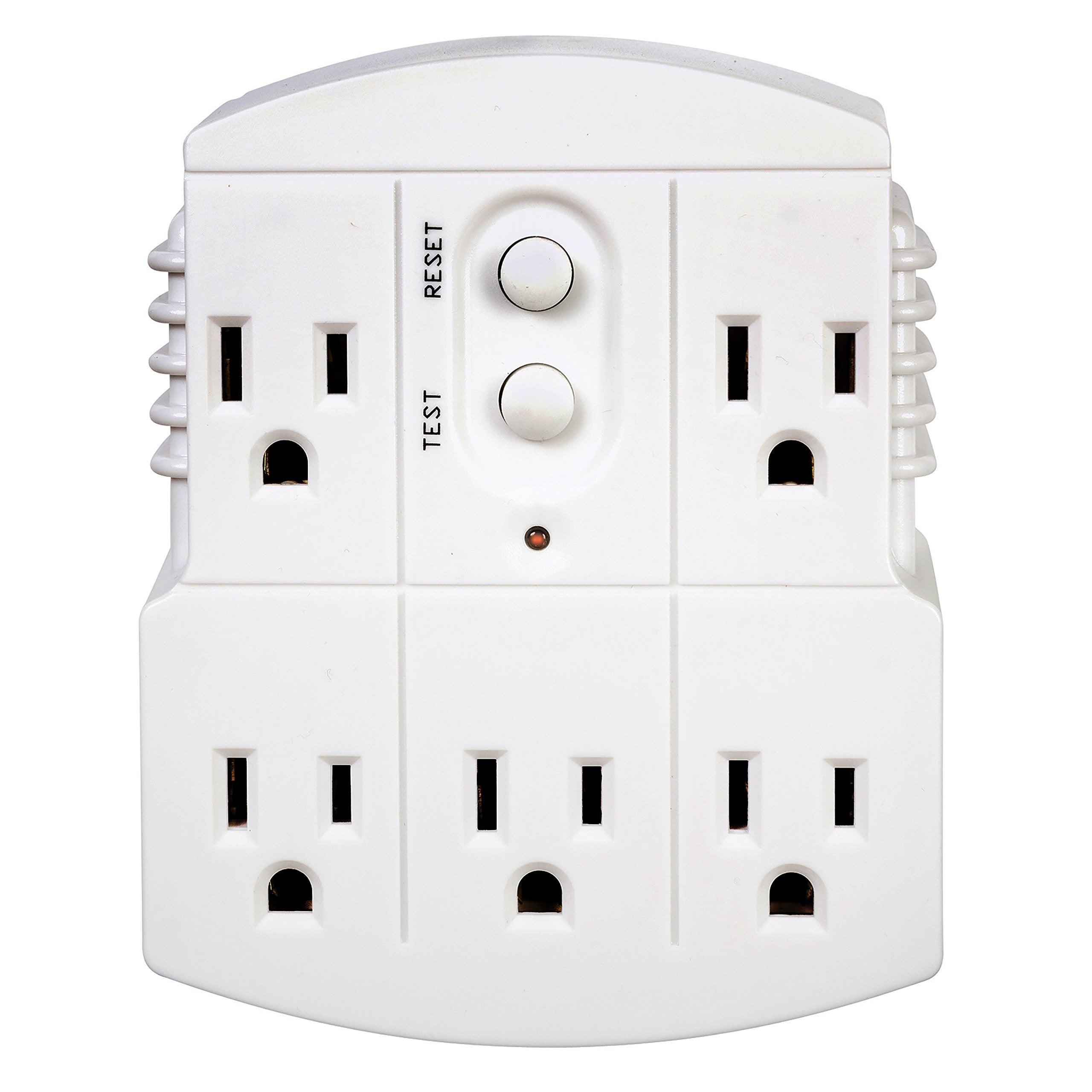 Tower Manufacturing 30440003 Auto Reset 15 Amp Grounded 3 Prong Gfci 5 Outlet Adapter, White