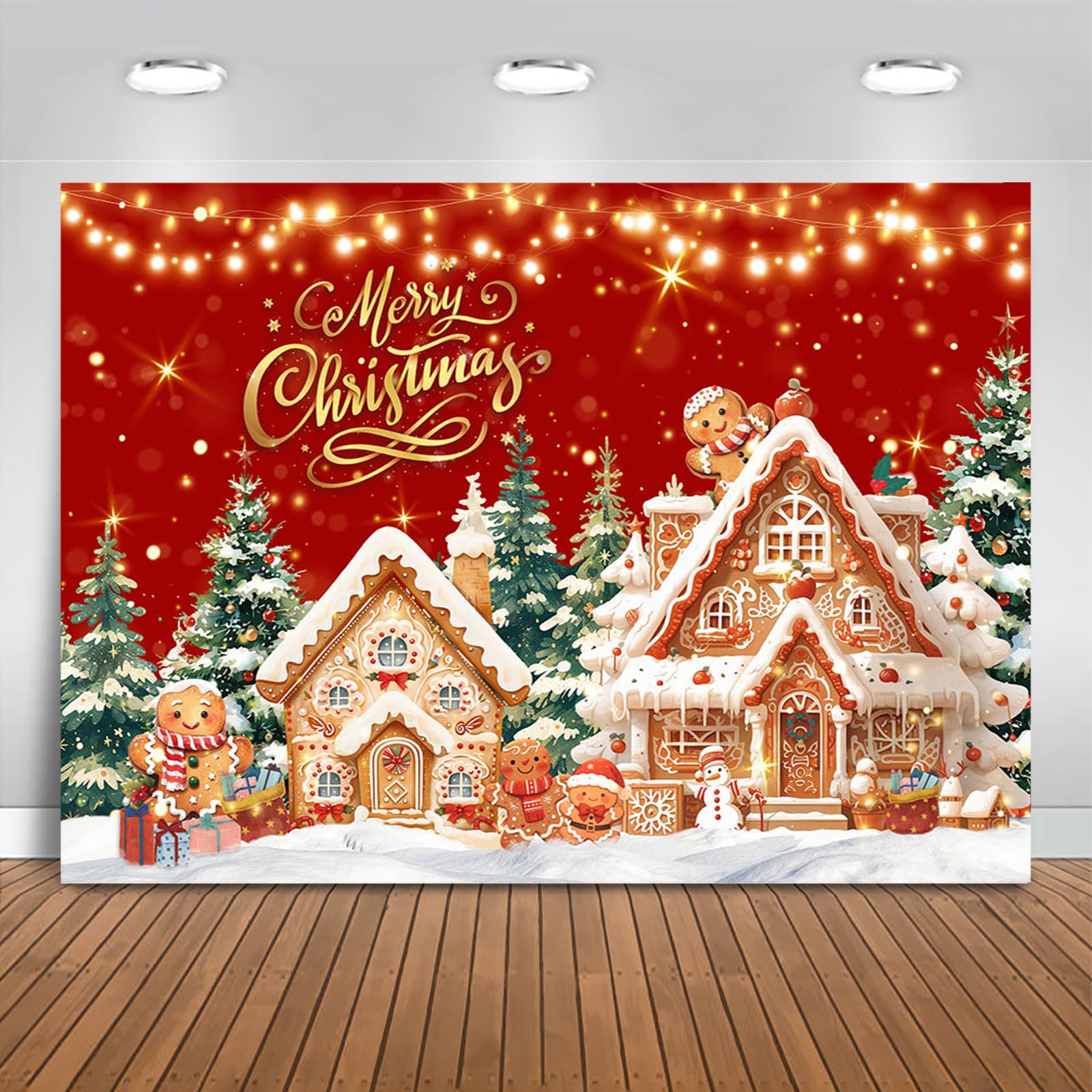 Mocsicka Christmas Gingerbread House Backdrop for Photography Red Xmas Christmas Party Decorations Gingerbread Winter Xmas Pine 