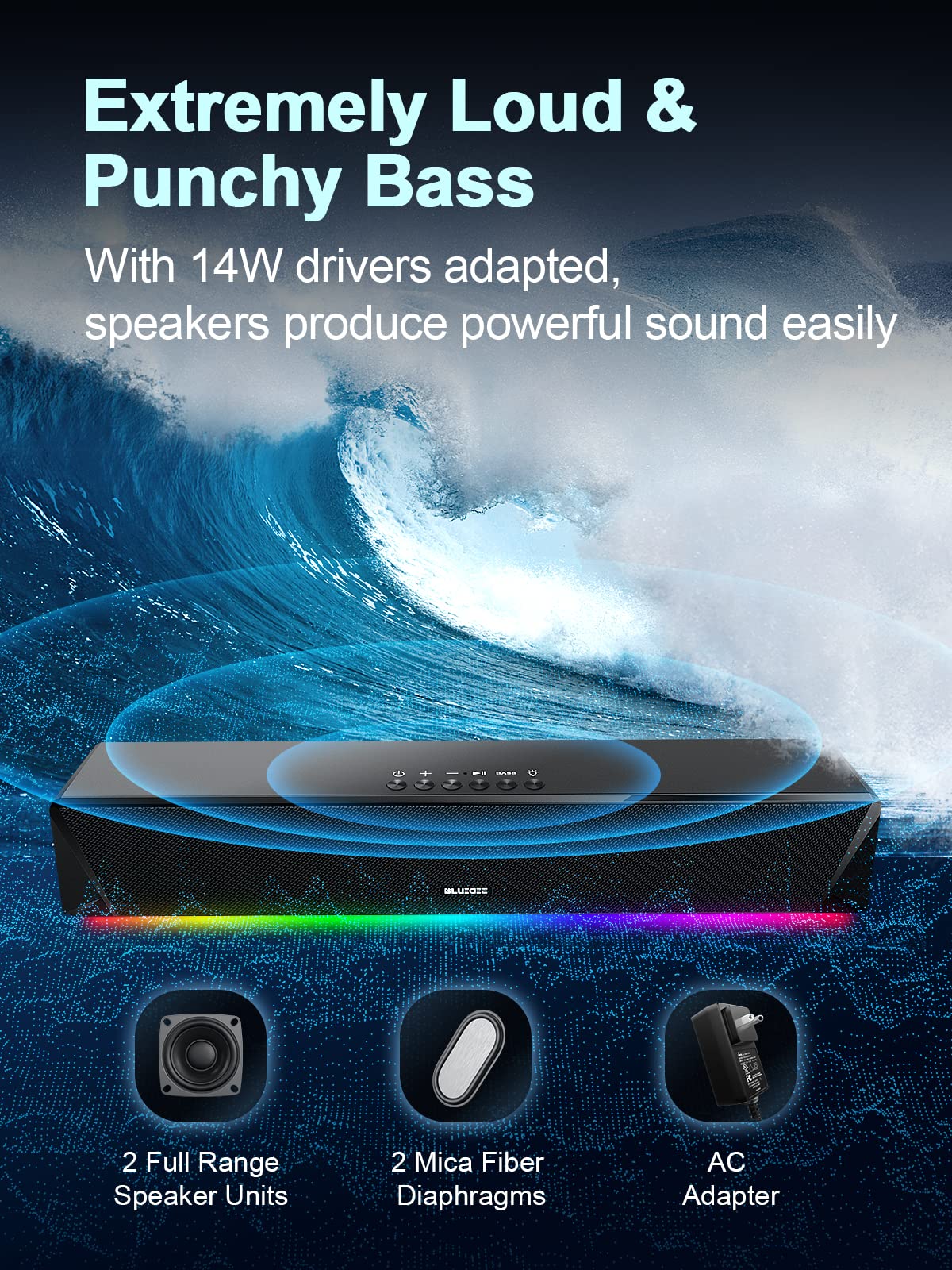 Computer Speakers, 24W Bluetooth Computer Soundbar, 3.5Mm Aux In Computer Speakers For Desktop Monitor, Computer Sound Bar With