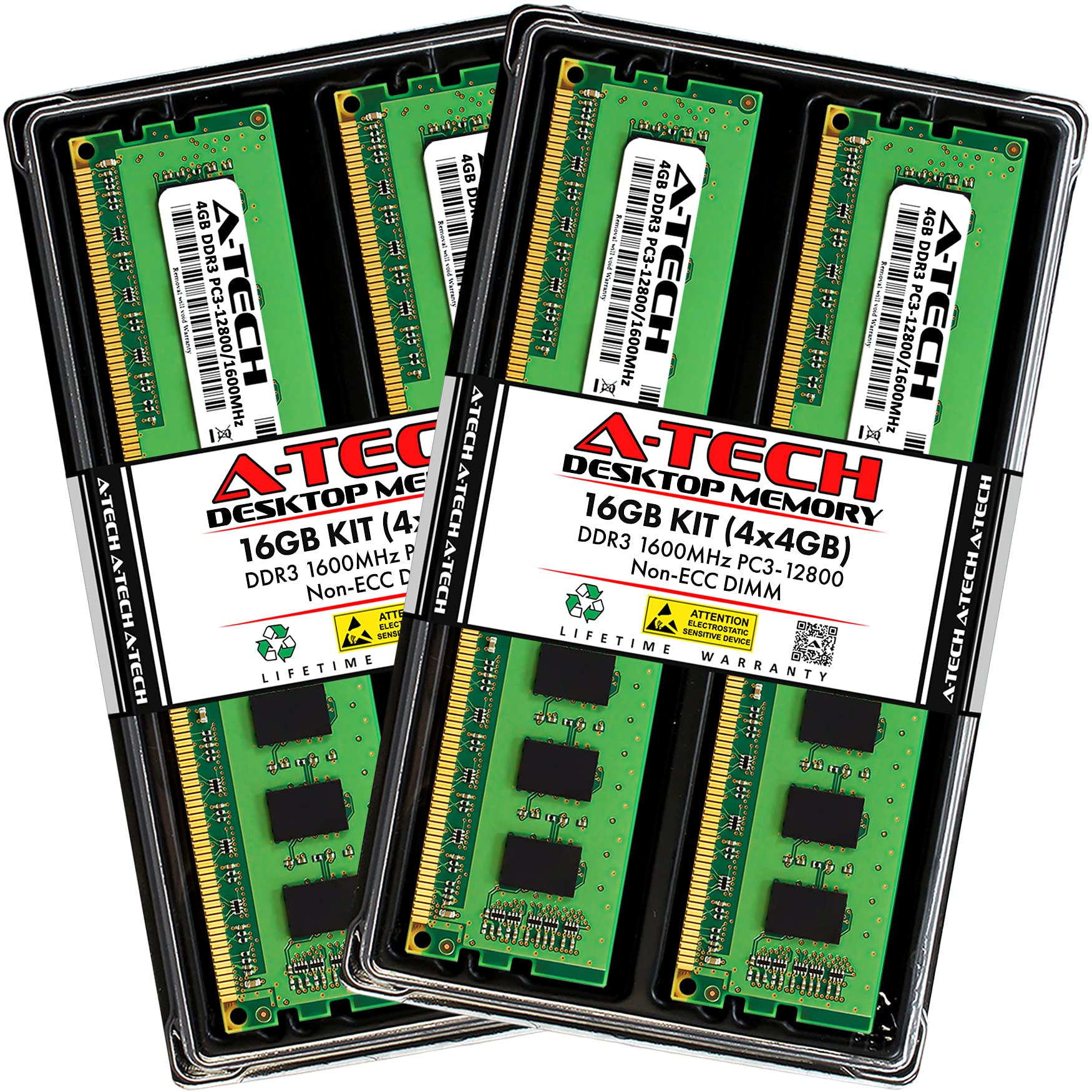 A Tech 16Gb (4X4Gb) Ddr3 1600Mhz Pc3 12800 Cl11 Dimm 240 Pin Non Ecc Udimm Desktop Ram Memory Modules