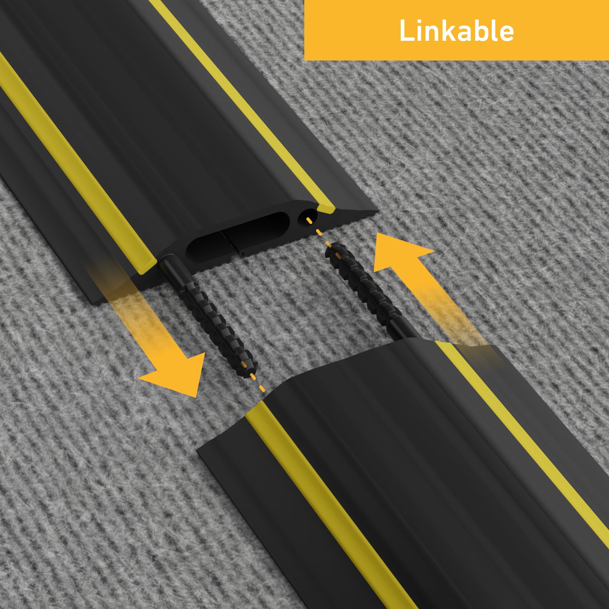 D-Line 6ft Floor Cord Cover Cable Protector Linkable Heavy Duty PVC Black/Yellow FC83H