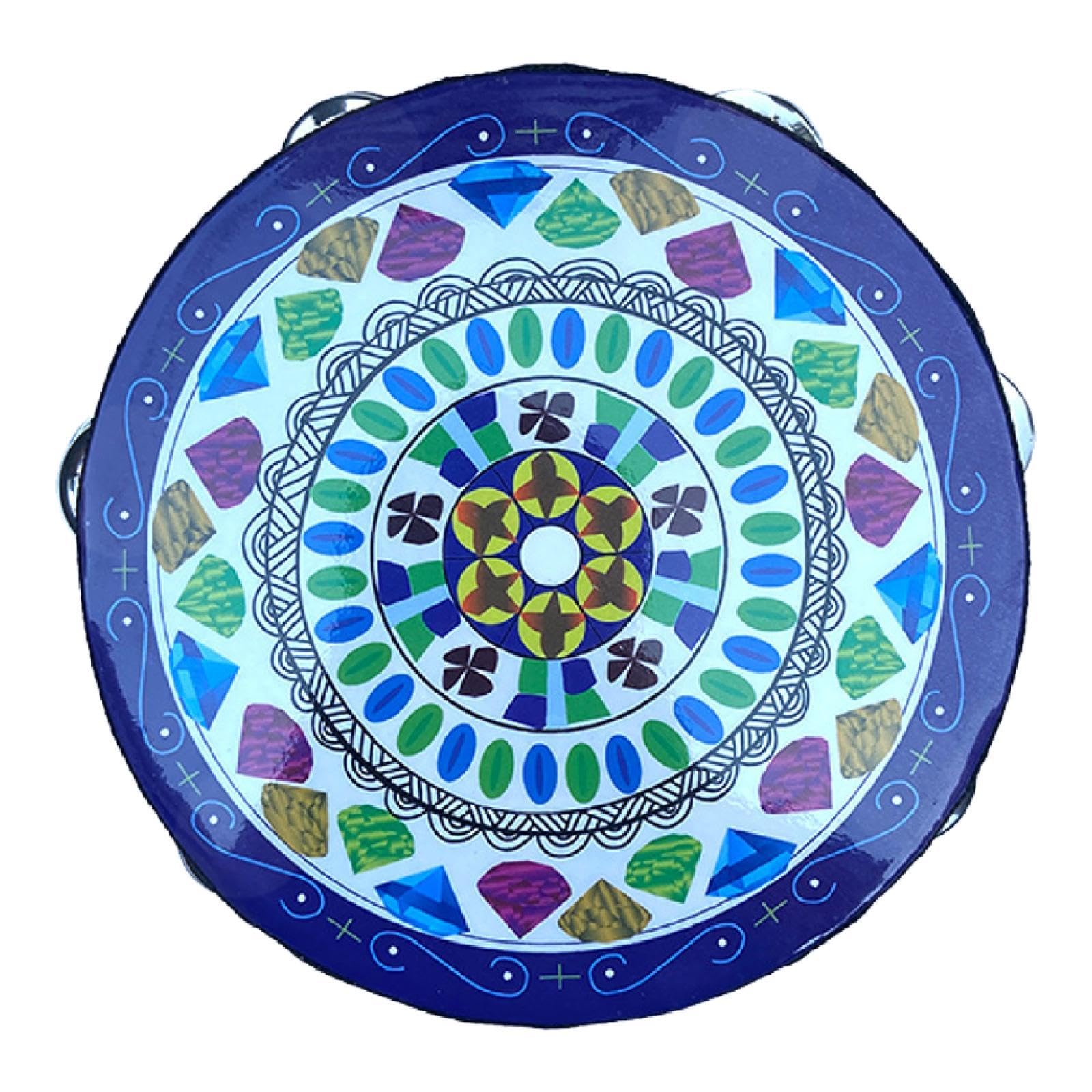 ATORSE 8inch Tambourine Handheld Drum with Metal Bells for Wedding Activity Dancing Blue