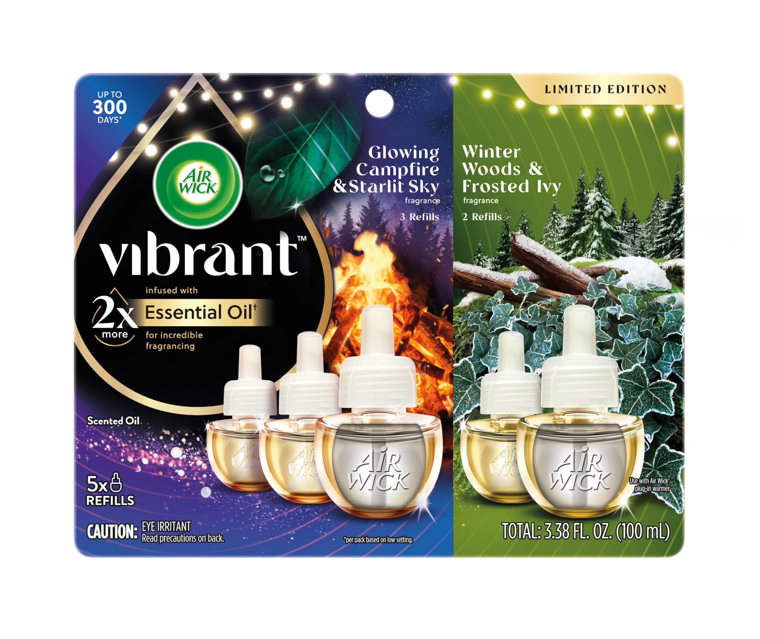 Air Wick Plug In Vibrant Scented Oil, Campfire + Winter Woods, Air Fresheners For Home Long Lasting,Home Room Fresheners,Air Fre