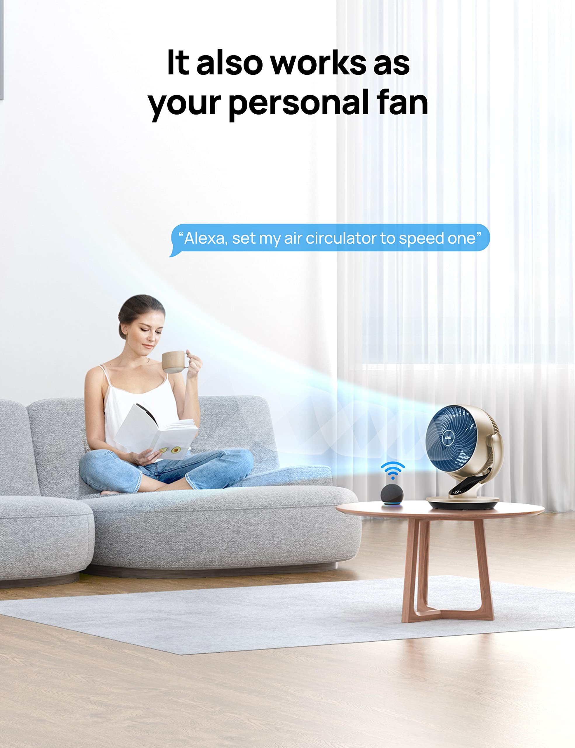 Dreo Smart Desk Fan For Bedroom, 13'' H Whole Room Air Circulator Fan, 120 Vertical Manual +90 Oscillating Fan With Voice/Google