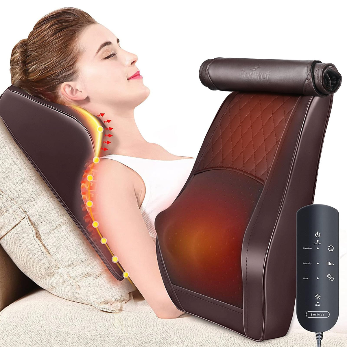 Boriwat Back Massager Neck Massager With Heat, 3D Kneading Massage Pillow For Pain Relief, Massagers For Neck And Back, Shoulder